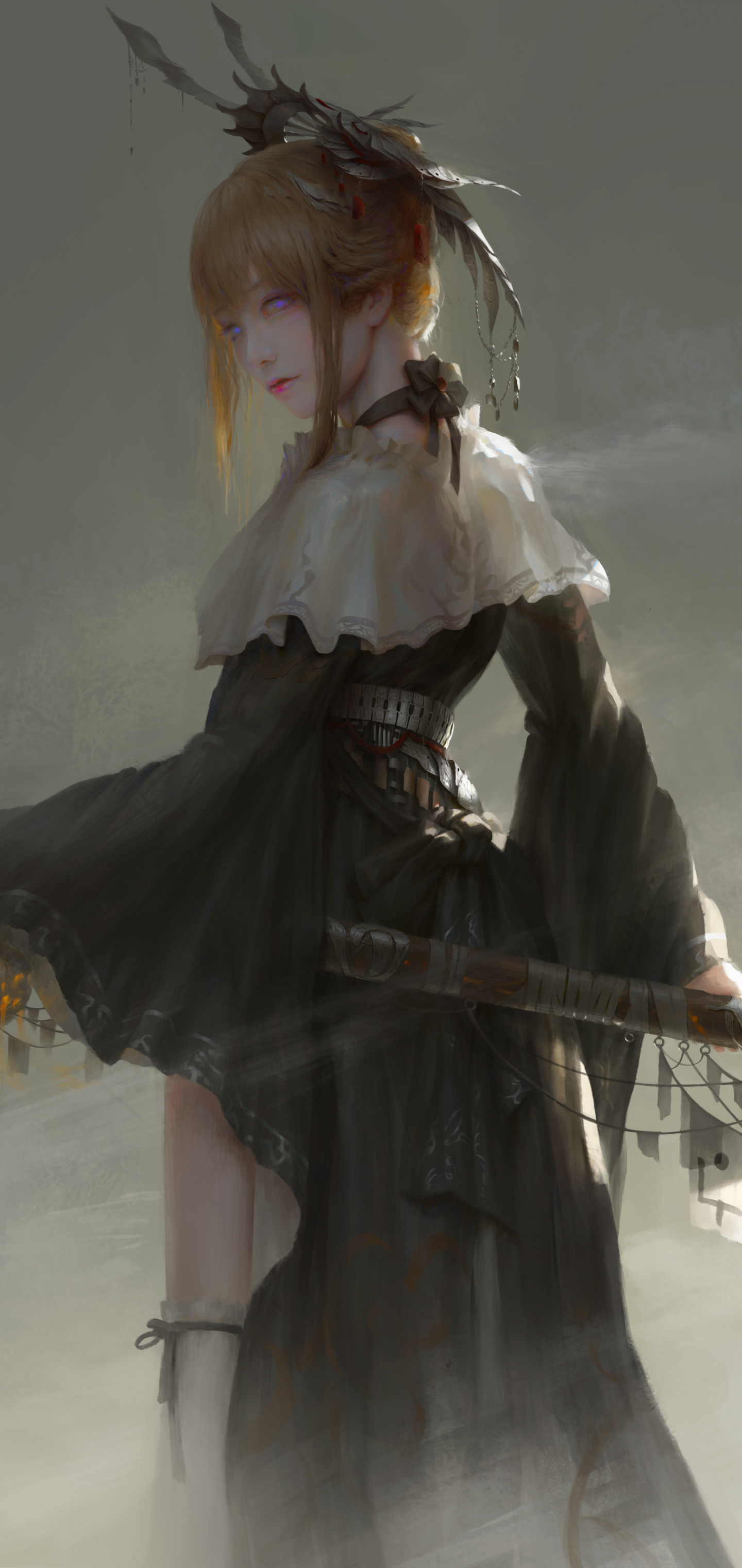Download mobile wallpaper Anime, Weapon, Warrior, Blonde, Sword, Original, Black Dress for free.