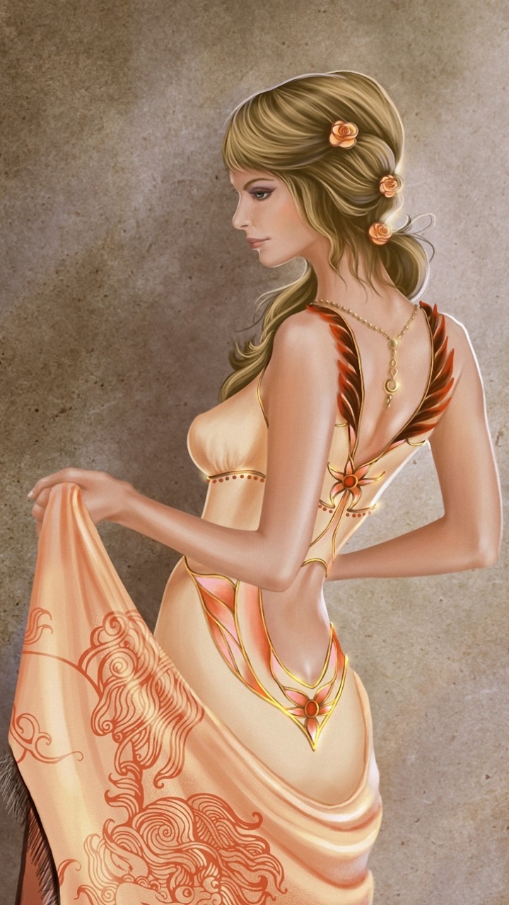 Download mobile wallpaper Fantasy, Rose, Blonde, Women, Gown for free.