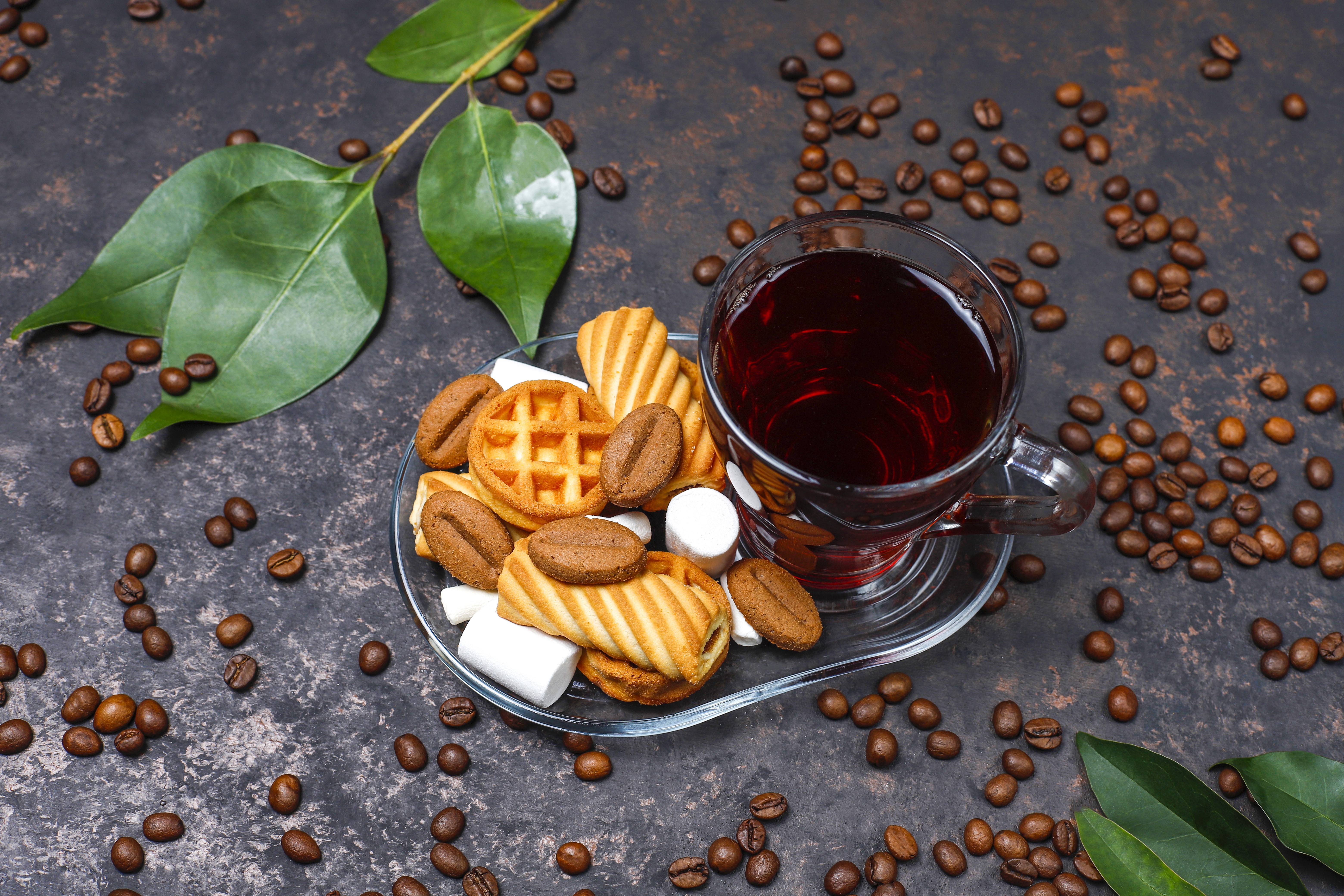 Download mobile wallpaper Food, Still Life, Drink, Tea, Coffee Beans, Cookie for free.