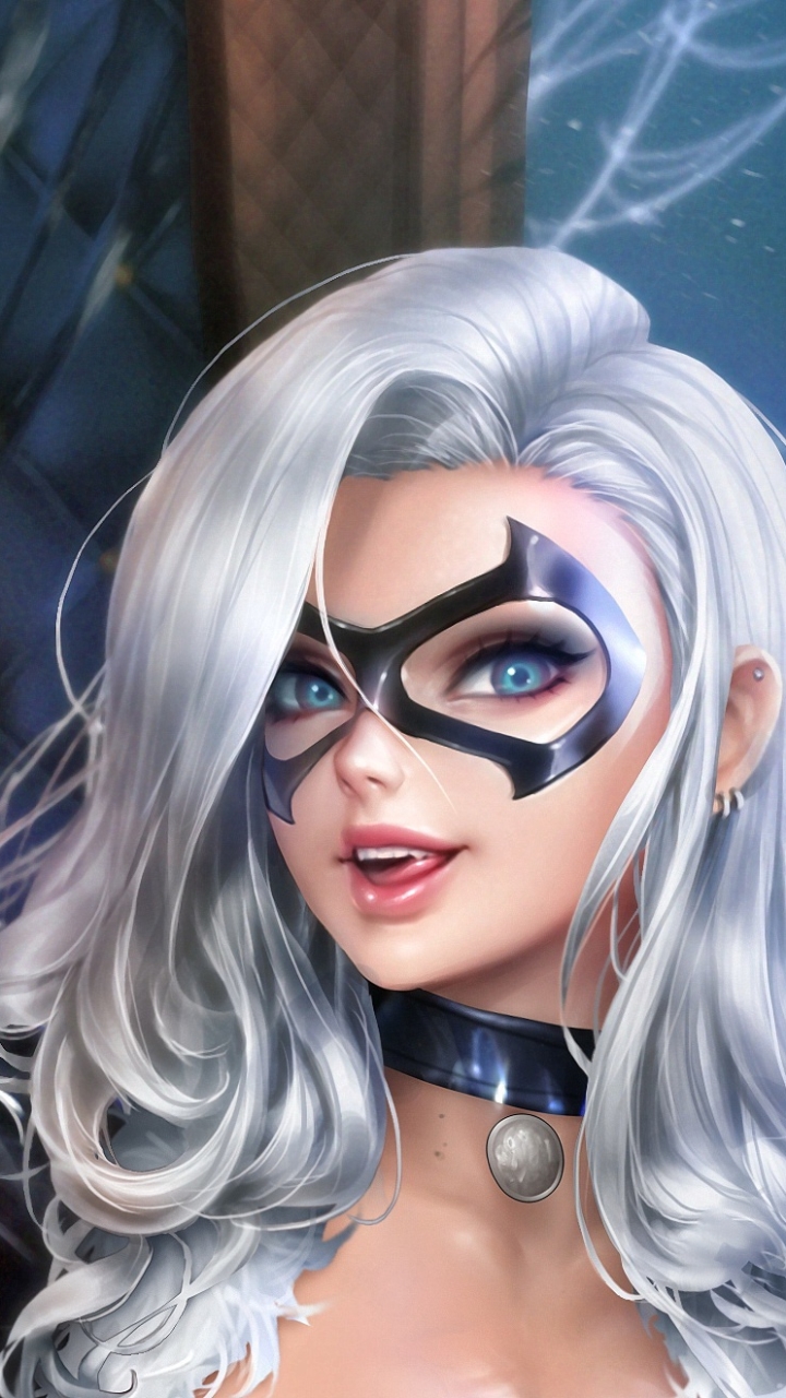 Download mobile wallpaper Black Cat, Blue Eyes, Comics, White Hair, Black Cat (Marvel Comics) for free.