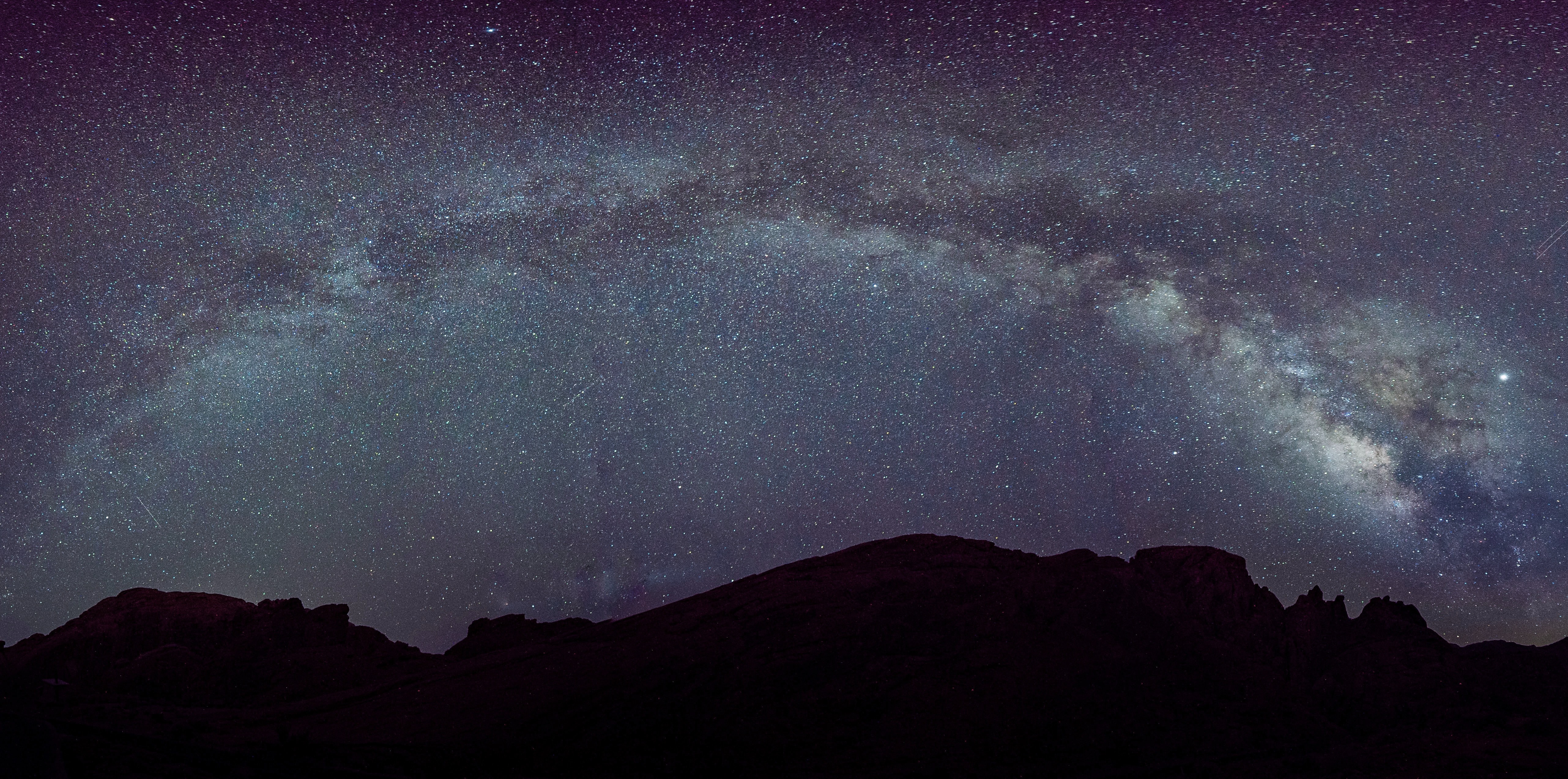 Download mobile wallpaper Stars, Mountains, Starry Sky, Night, Nebula, Dark for free.