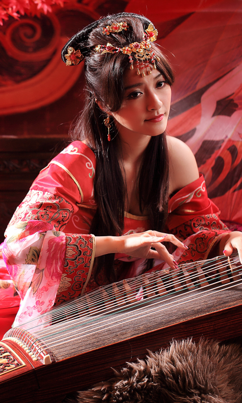 Download mobile wallpaper Lantern, Women, Asian, Instrument, National Dress, Hair Dress for free.