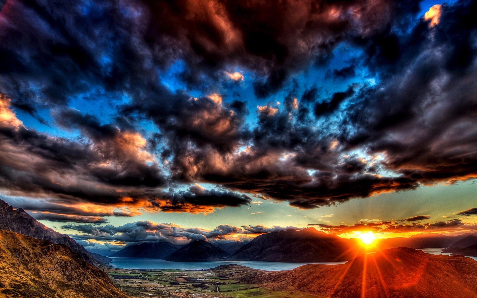 clouds, landscape, sunset, sky, mountains cell phone wallpapers