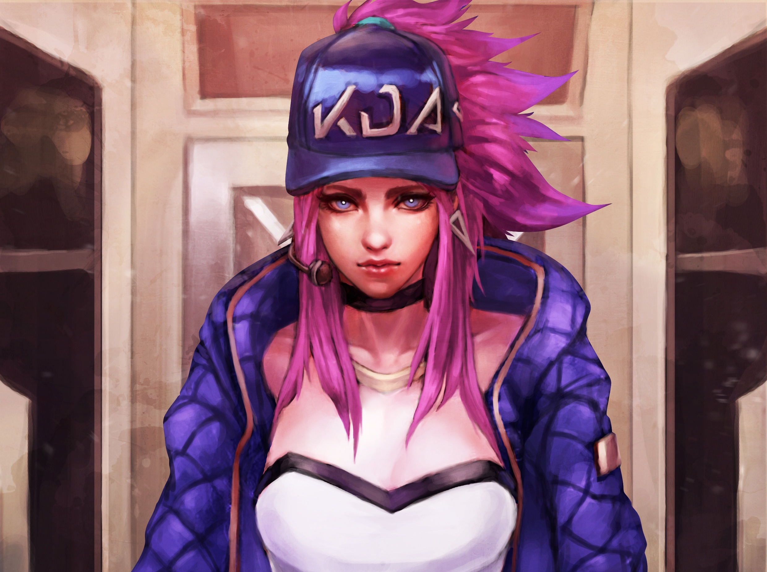 Free download wallpaper League Of Legends, Blue Eyes, Pink Hair, Video Game, Akali (League Of Legends) on your PC desktop