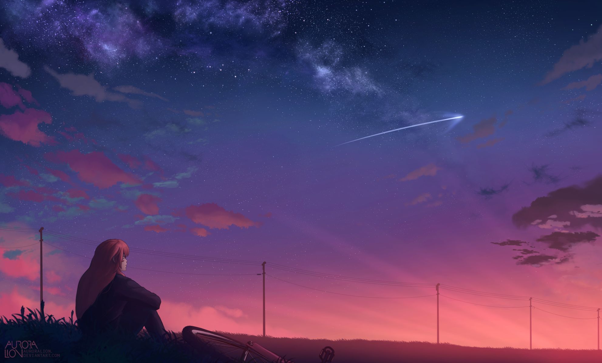 Free download wallpaper Anime, Sky, Evening, Cloud, Comet, Original on your PC desktop