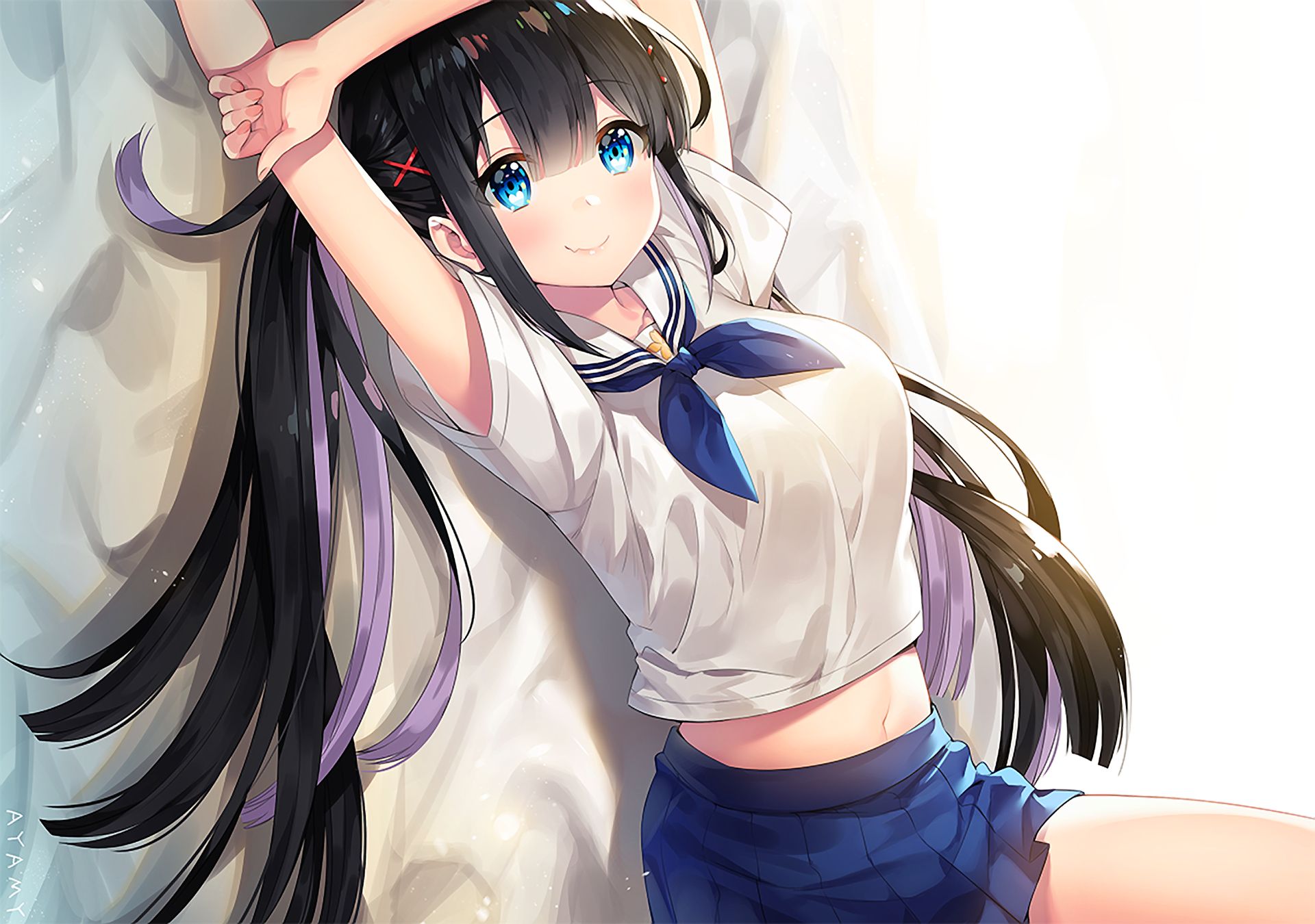 Download mobile wallpaper Anime, Schoolgirl, Blue Eyes, Original for free.