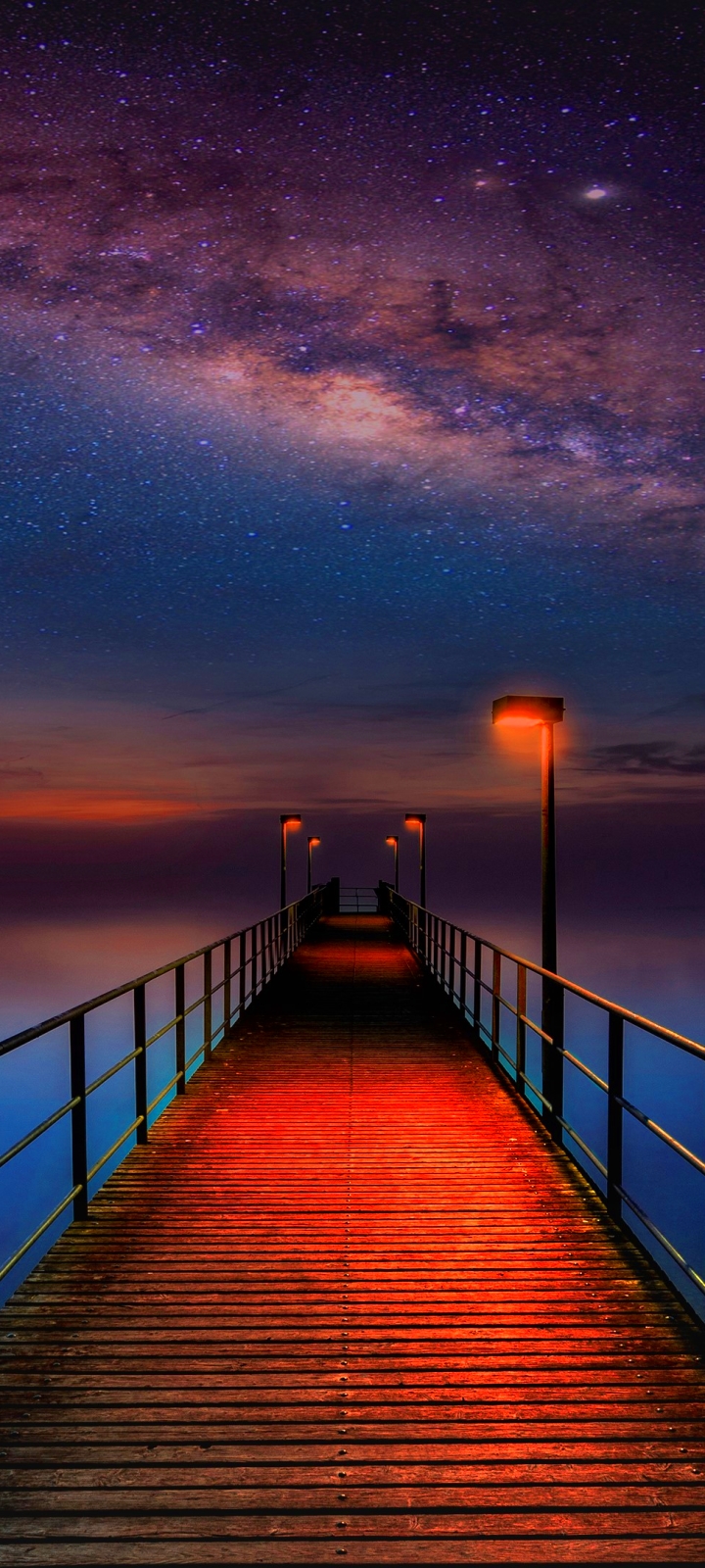 Download mobile wallpaper Stars, Night, Pier, Starry Sky, Milky Way, Man Made for free.