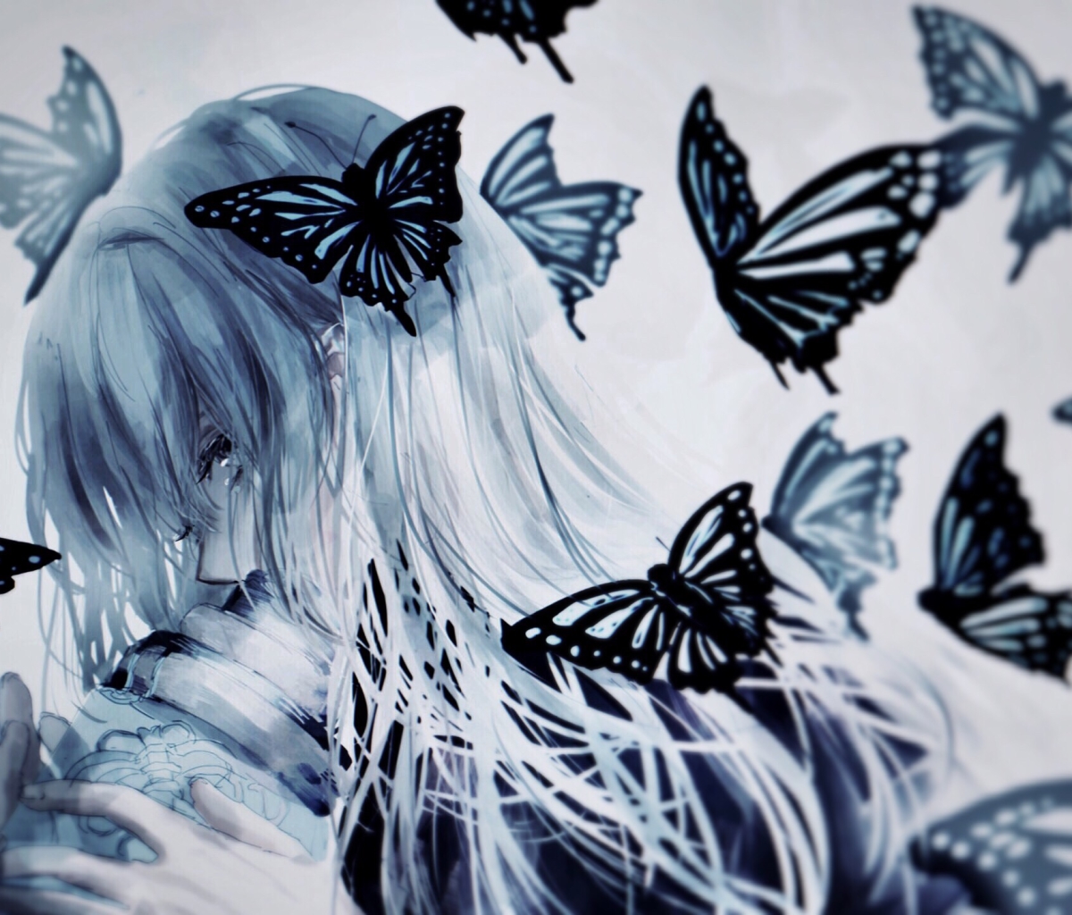 Free download wallpaper Anime, Butterfly, Original, Long Hair on your PC desktop