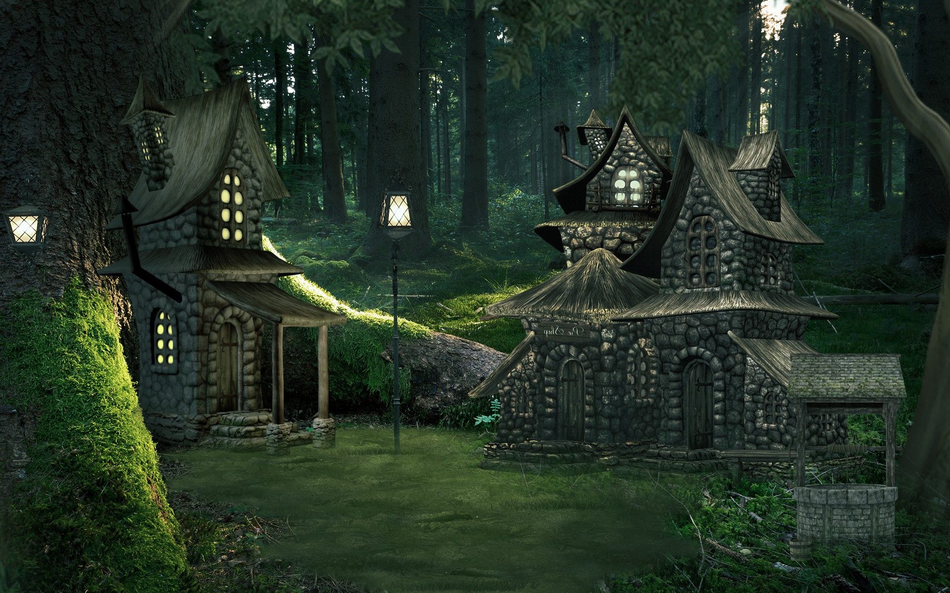 Laden Sie das Fantasie, Wald, Hütte, Magisch, Künstlerisch-Bild kostenlos auf Ihren PC-Desktop herunter