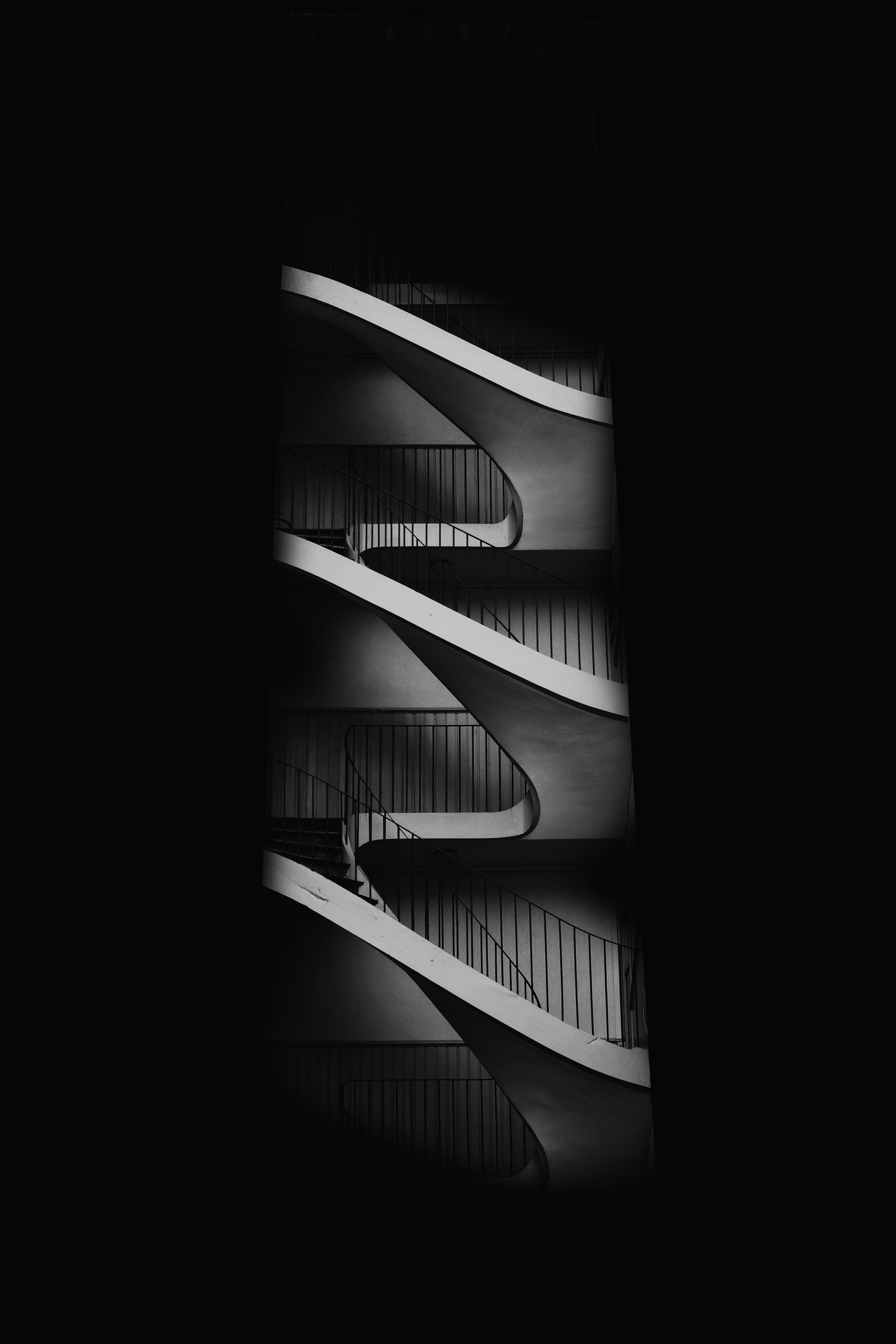 Download mobile wallpaper Chb, Ladder, Bw, Architecture, Stairs, Dark, Minimalism for free.