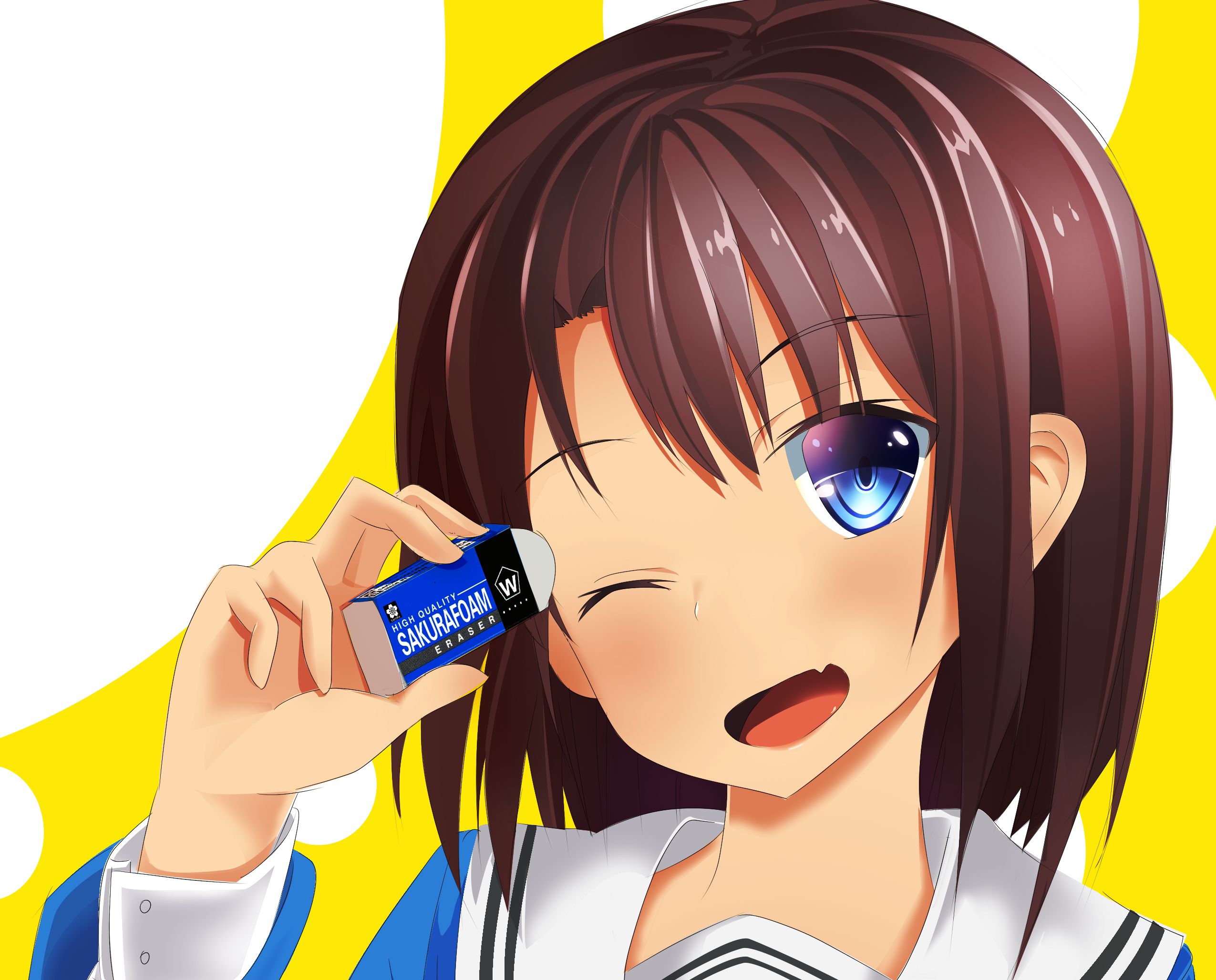 Free download wallpaper Anime, Schoolgirl, Blue Eyes, Original, School Uniform, Brown Hair, Short Hair on your PC desktop