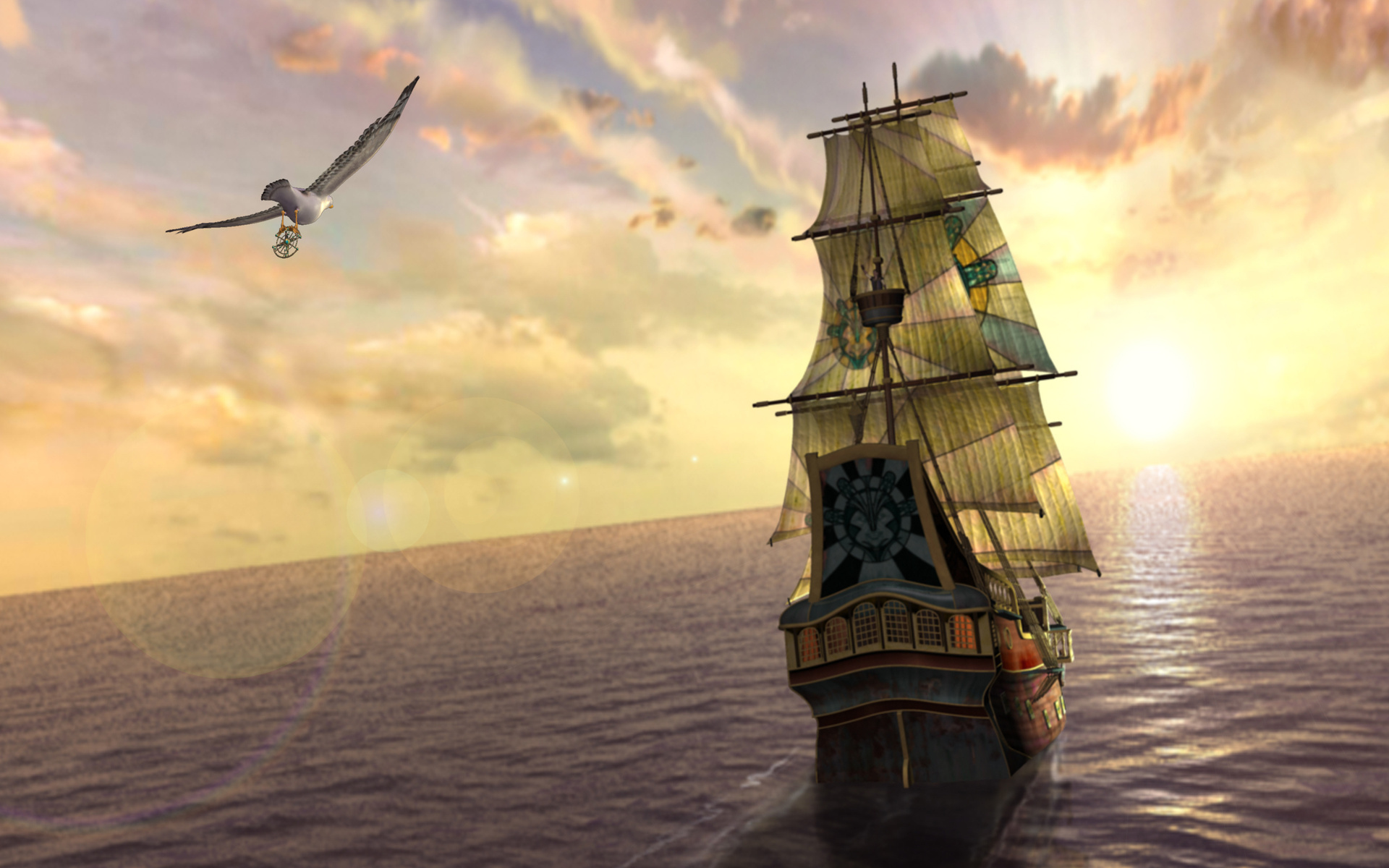 ships, transport, landscape, sunset, sea Desktop home screen Wallpaper