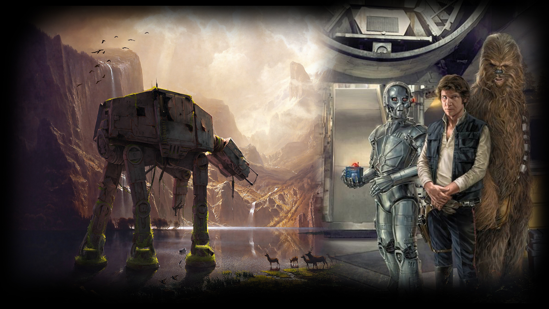 Descarga gratuita de fondo de pantalla para móvil de Ciencia Ficción, La Guerra De Las Galaxias, Chewbacca, Andador At At, Han Solo.