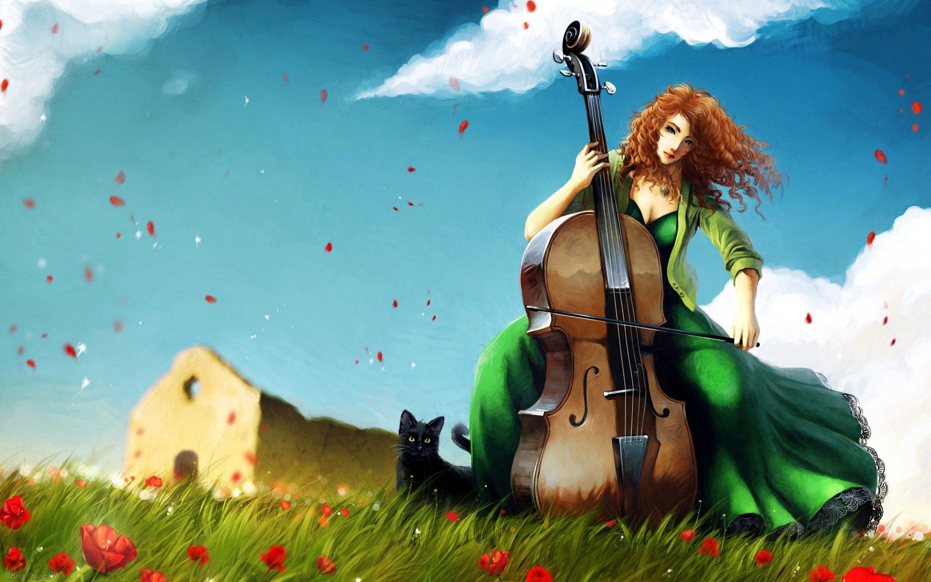 game, art, girl, musician, wind HD wallpaper