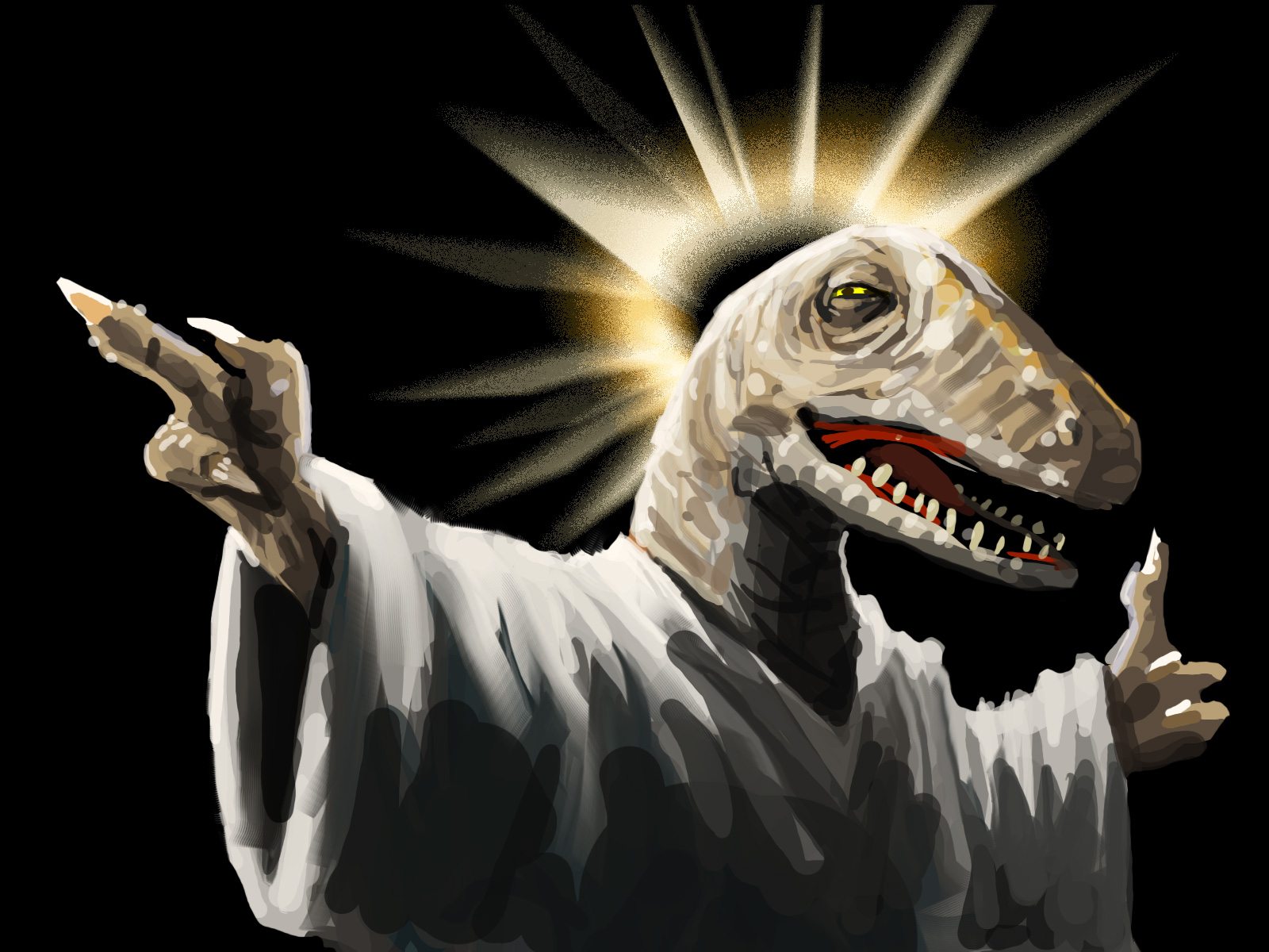 Laden Sie das Jesus, Dinosaurier, Psychedelisch, Künstlerisch-Bild kostenlos auf Ihren PC-Desktop herunter