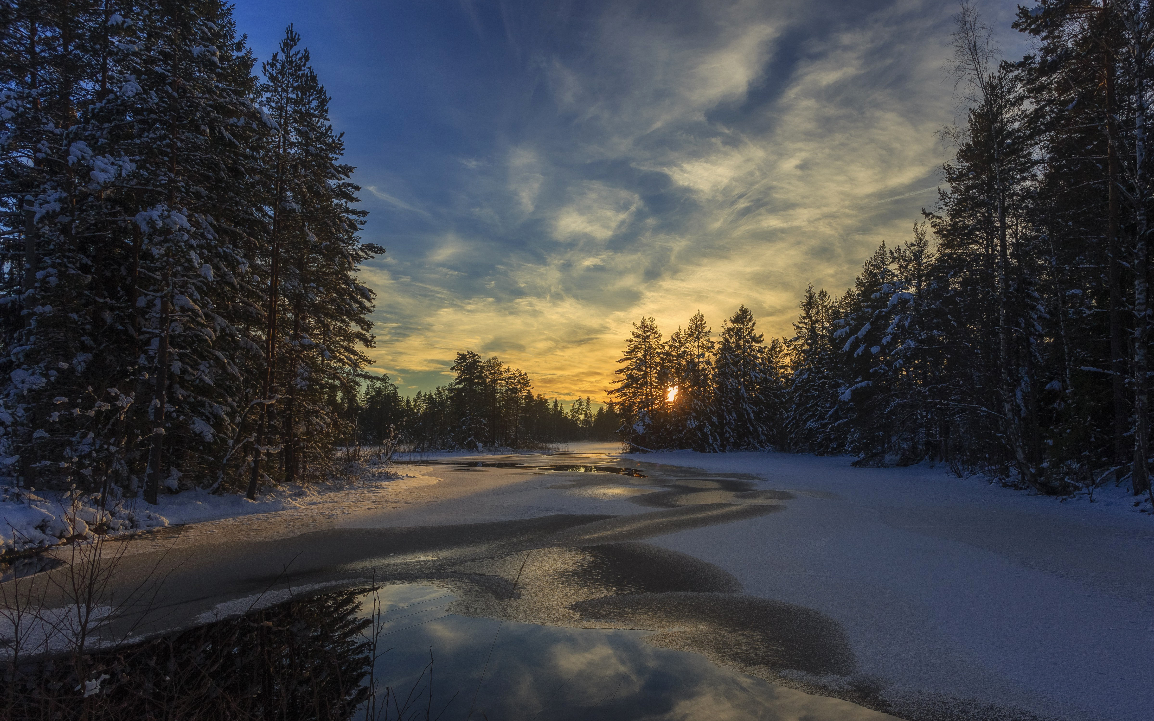 Baixe gratuitamente a imagem Inverno, Pôr Do Sol, Neve, Lago, Árvore, Terra/natureza na área de trabalho do seu PC
