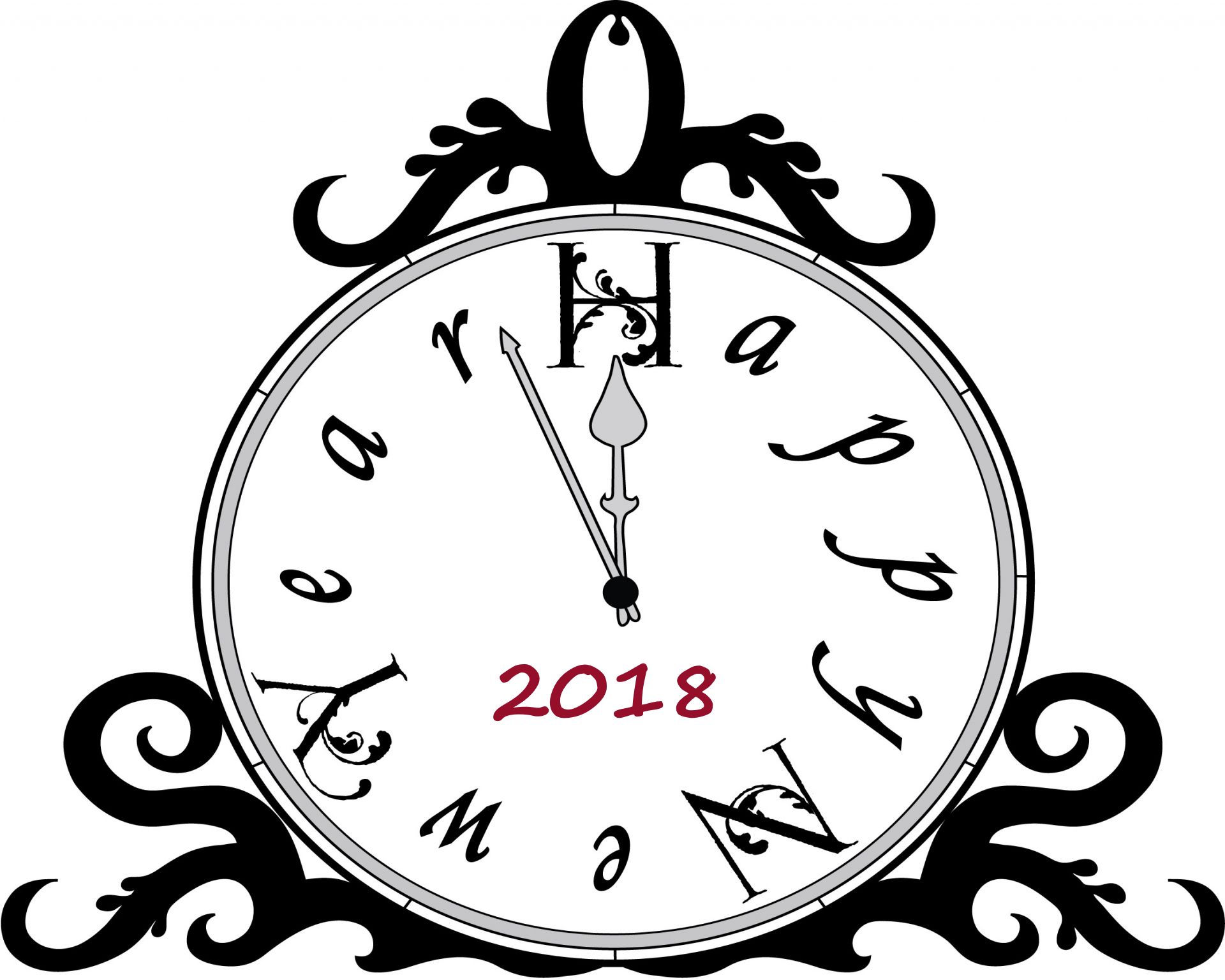 無料モバイル壁紙時計, 黒 白, ホリデー, 2018年新年をダウンロードします。
