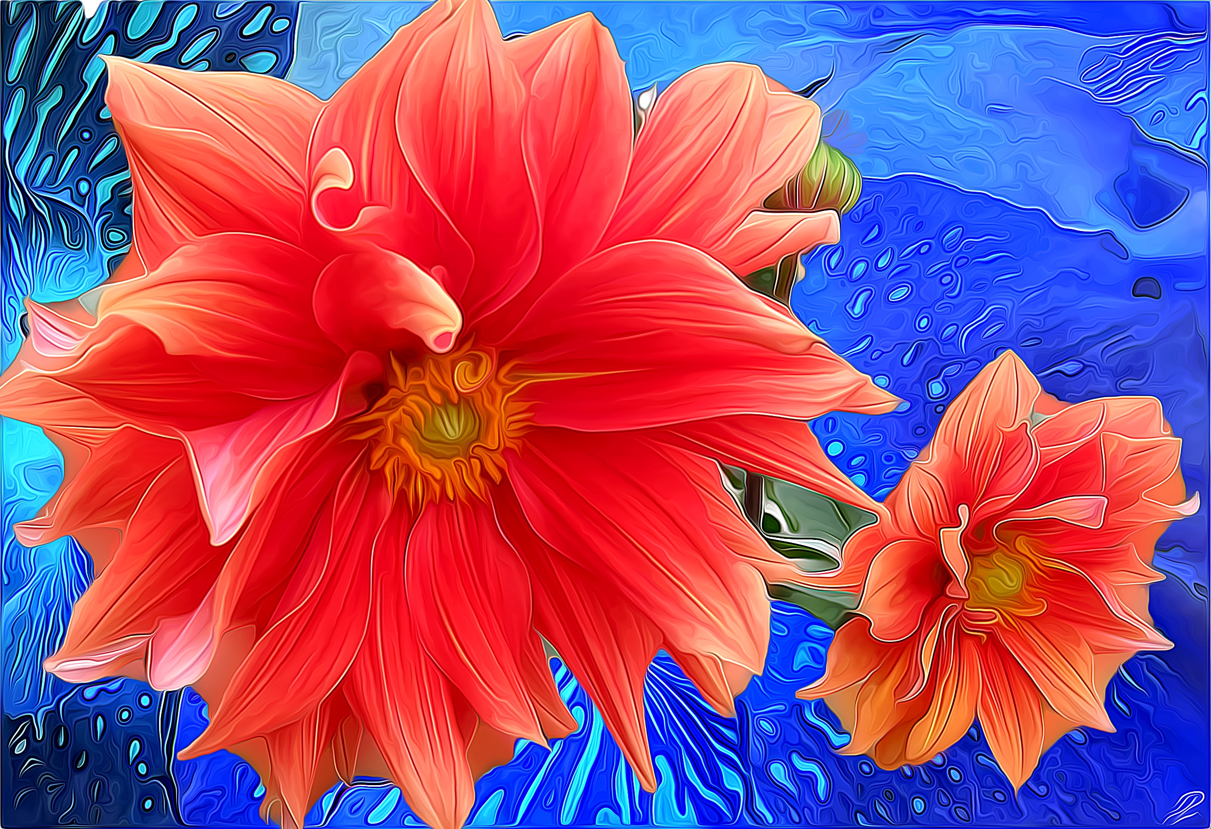 Free download wallpaper Flowers, Pink, Flower, Colors, Painting, Artistic, Daisy, Dahlia, Orange Flower on your PC desktop