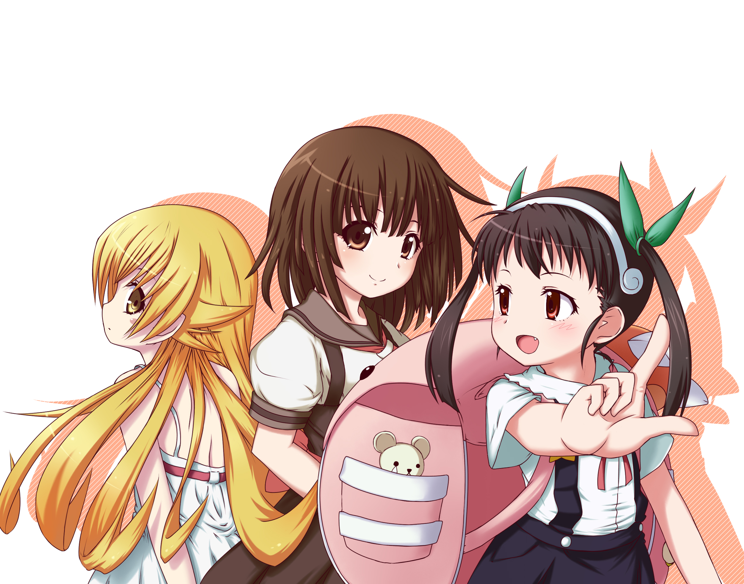 Handy-Wallpaper Animes, Monogatari (Serie), Nadeko Sengoku, Mayoi Hachikuji, Shinobu Oshino kostenlos herunterladen.