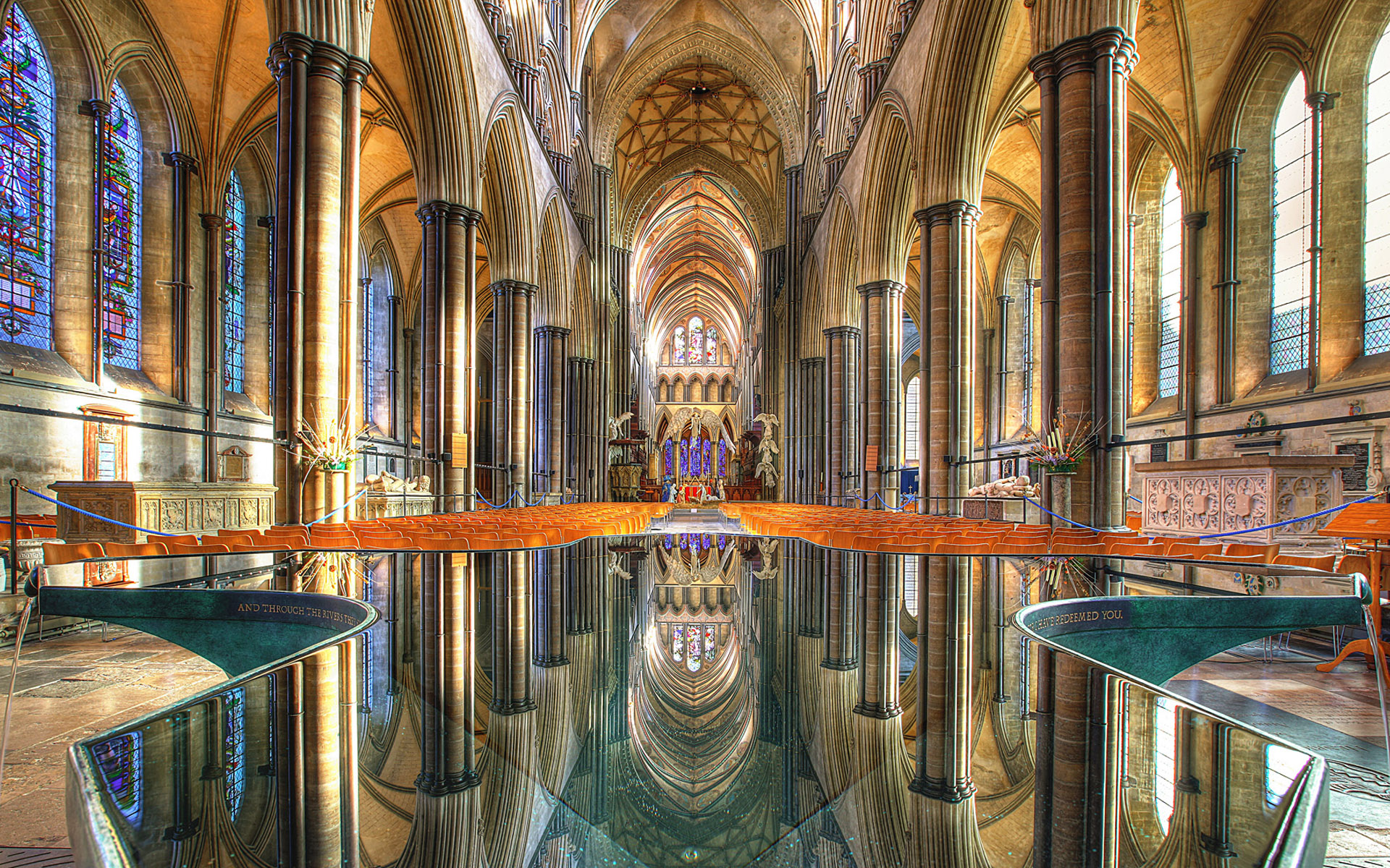 architecture, interior, reflection, religious, salisbury cathedral, arch, cathedral, silver, cathedrals