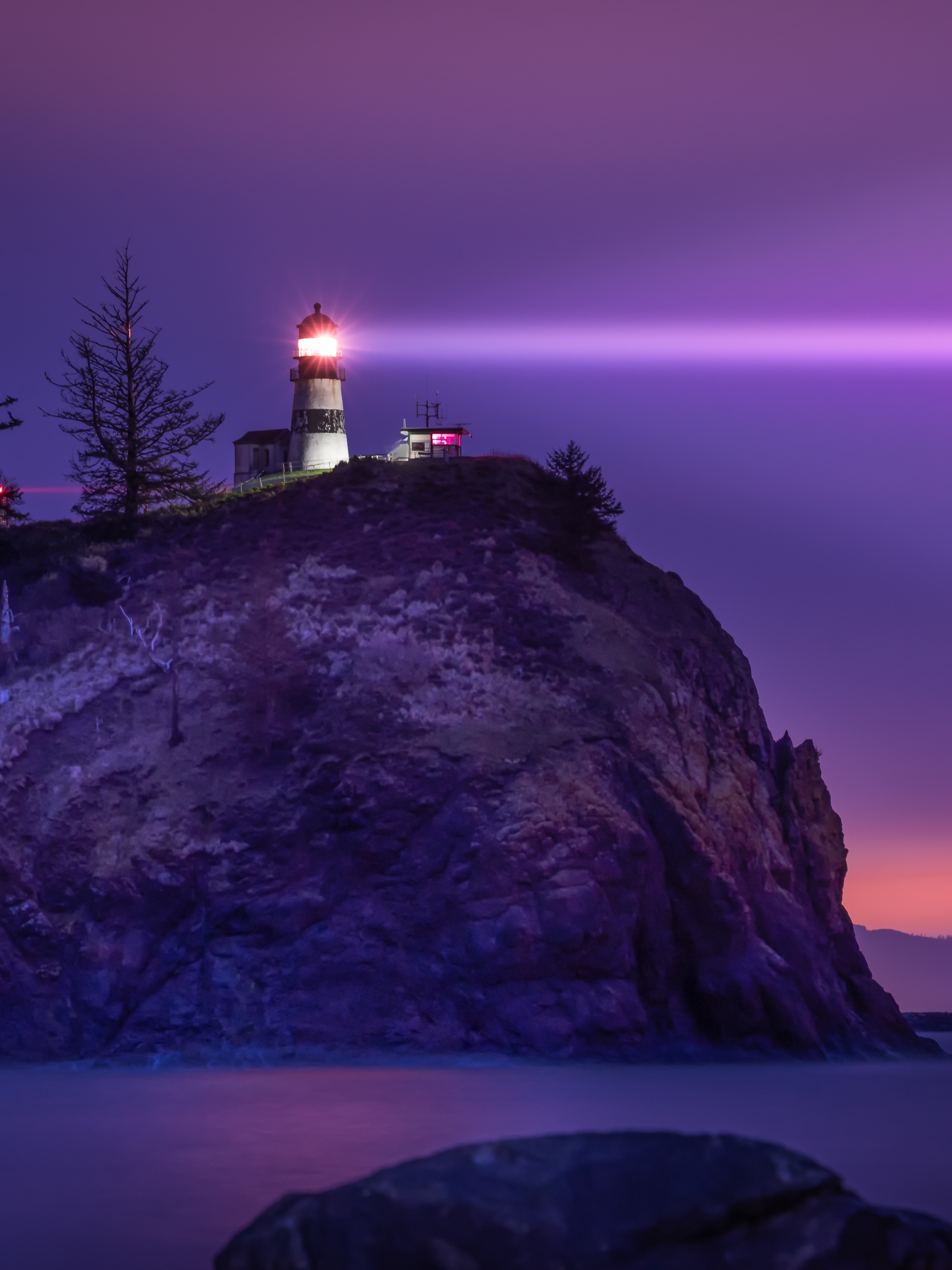 Download mobile wallpaper Night, Light, Lighthouse, Man Made for free.