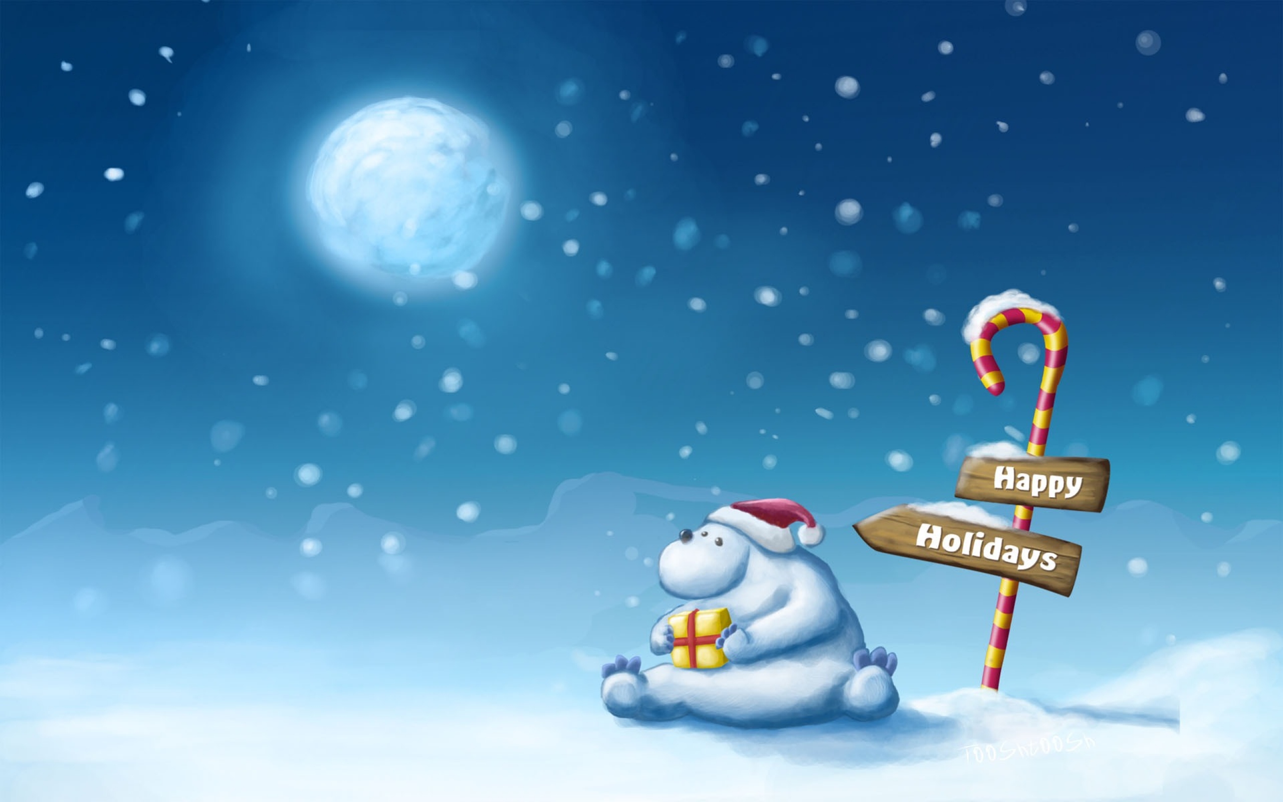 176406 descargar fondo de pantalla nieve, polo norte, día festivo, navidad, oso, azul, regalo, luna, sombrero de santa: protectores de pantalla e imágenes gratis