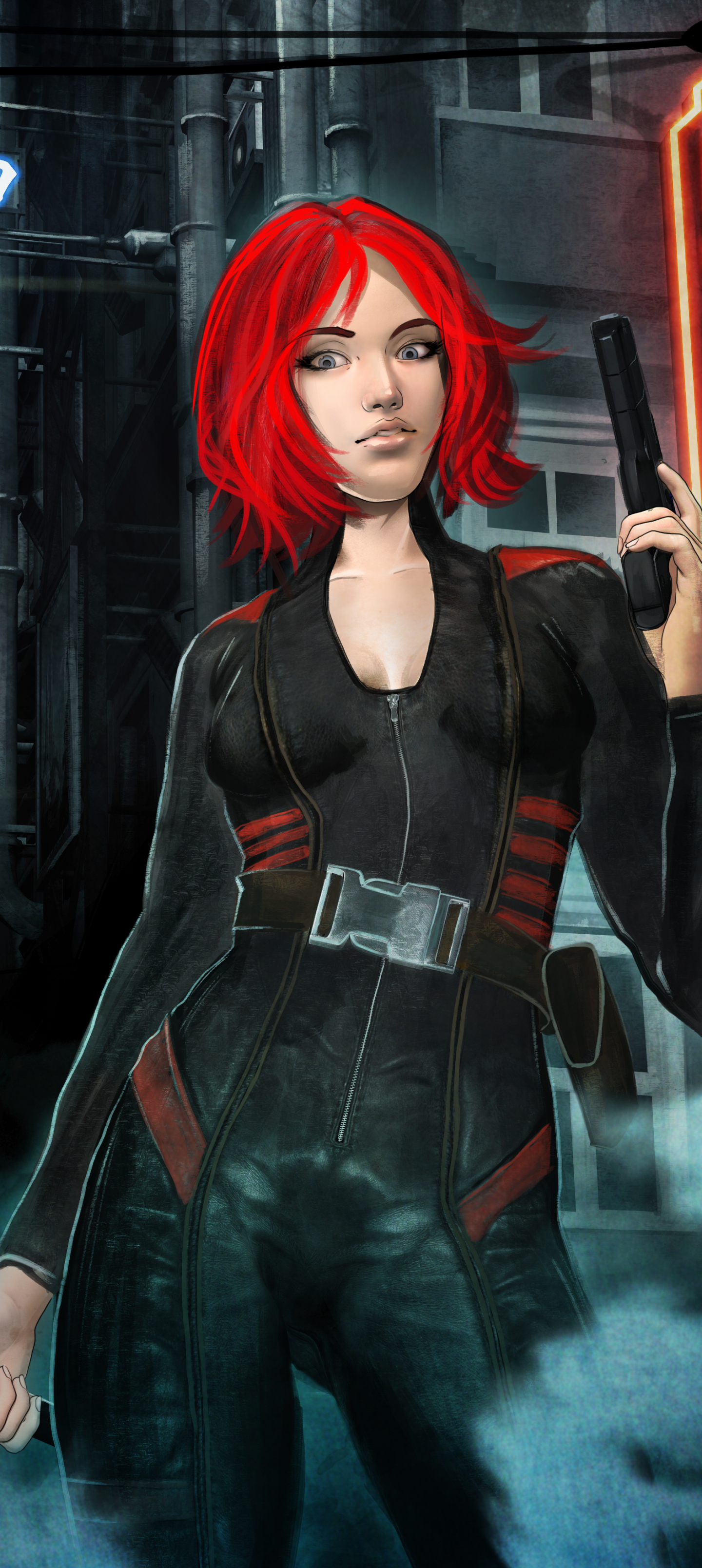 Download mobile wallpaper Cyberpunk, Sci Fi, Futuristic, Short Hair, Red Hair, Woman Warrior for free.