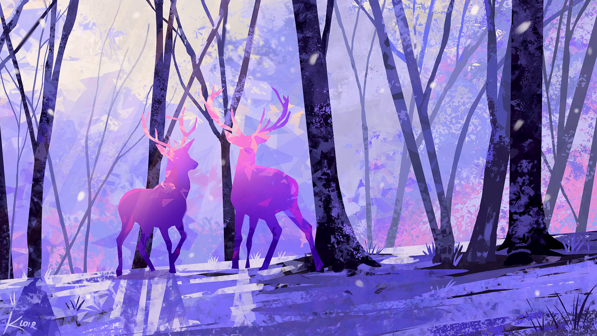 Download mobile wallpaper Winter, Fantasy, Forest, Deer, Fantasy Animals for free.