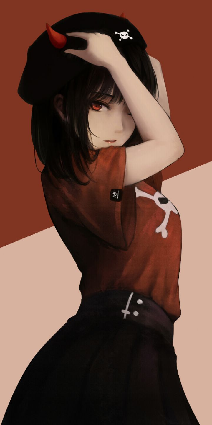 Download mobile wallpaper Anime, Original, Red Eyes, Black Hair for free.