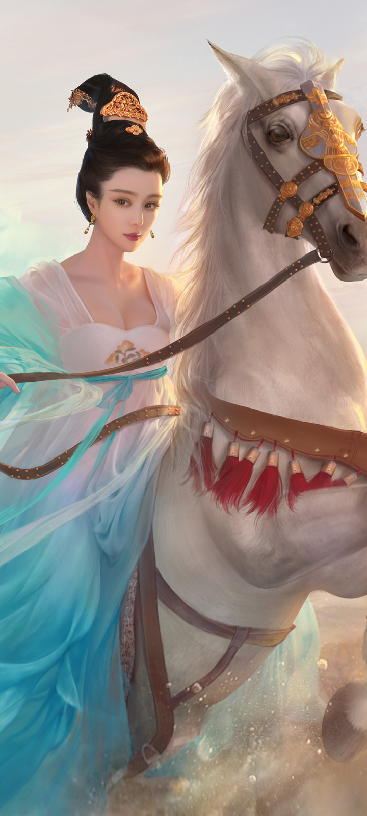 Download mobile wallpaper Fantasy, Horse, Women, Asian for free.