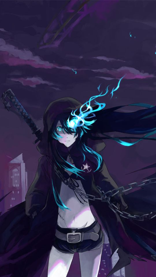 Download mobile wallpaper Anime, Black Rock Shooter, Blue Eyes, Blue Hair, Long Hair, Woman Warrior for free.