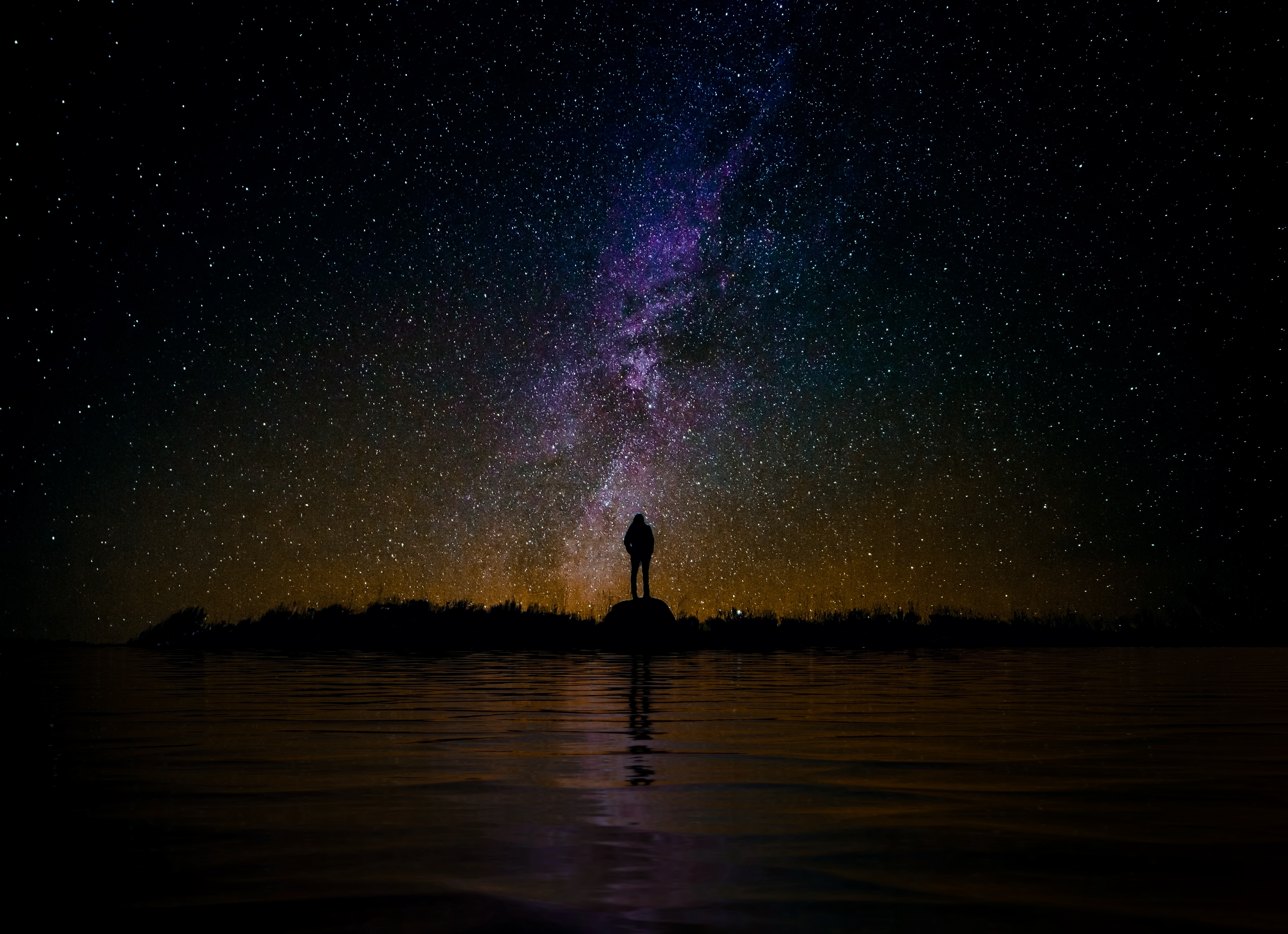 Free download wallpaper Night, Reflection, Dark, Privacy, Seclusion, Silhouette, Loneliness, Starry Sky on your PC desktop