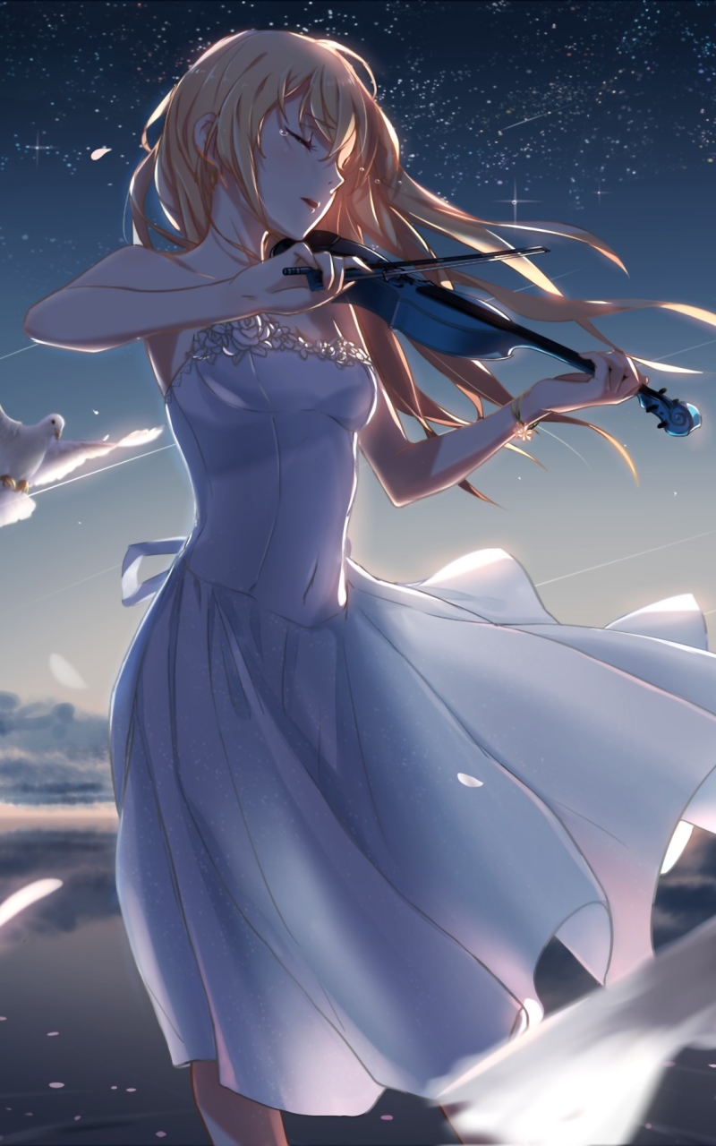 Handy-Wallpaper Blond, Kleid, Violine, Blondinen, Animes, Lange Haare, Kaori Miyazono, Ihre Lüge Im April kostenlos herunterladen.