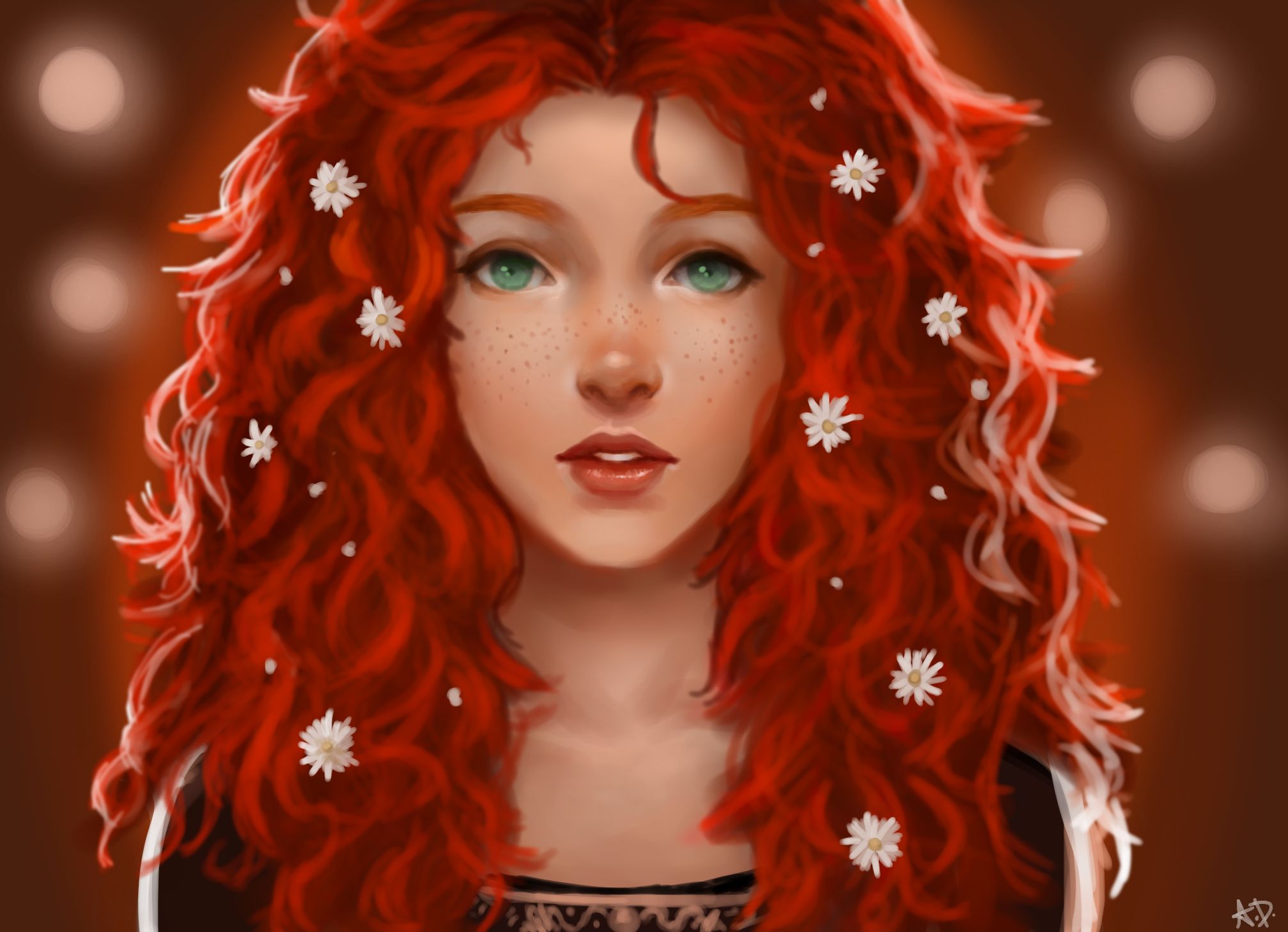 Desktop HD wallpaper: Artistic, Daisy, Women, Green Eyes, Red <b>Hair</b> free dow...