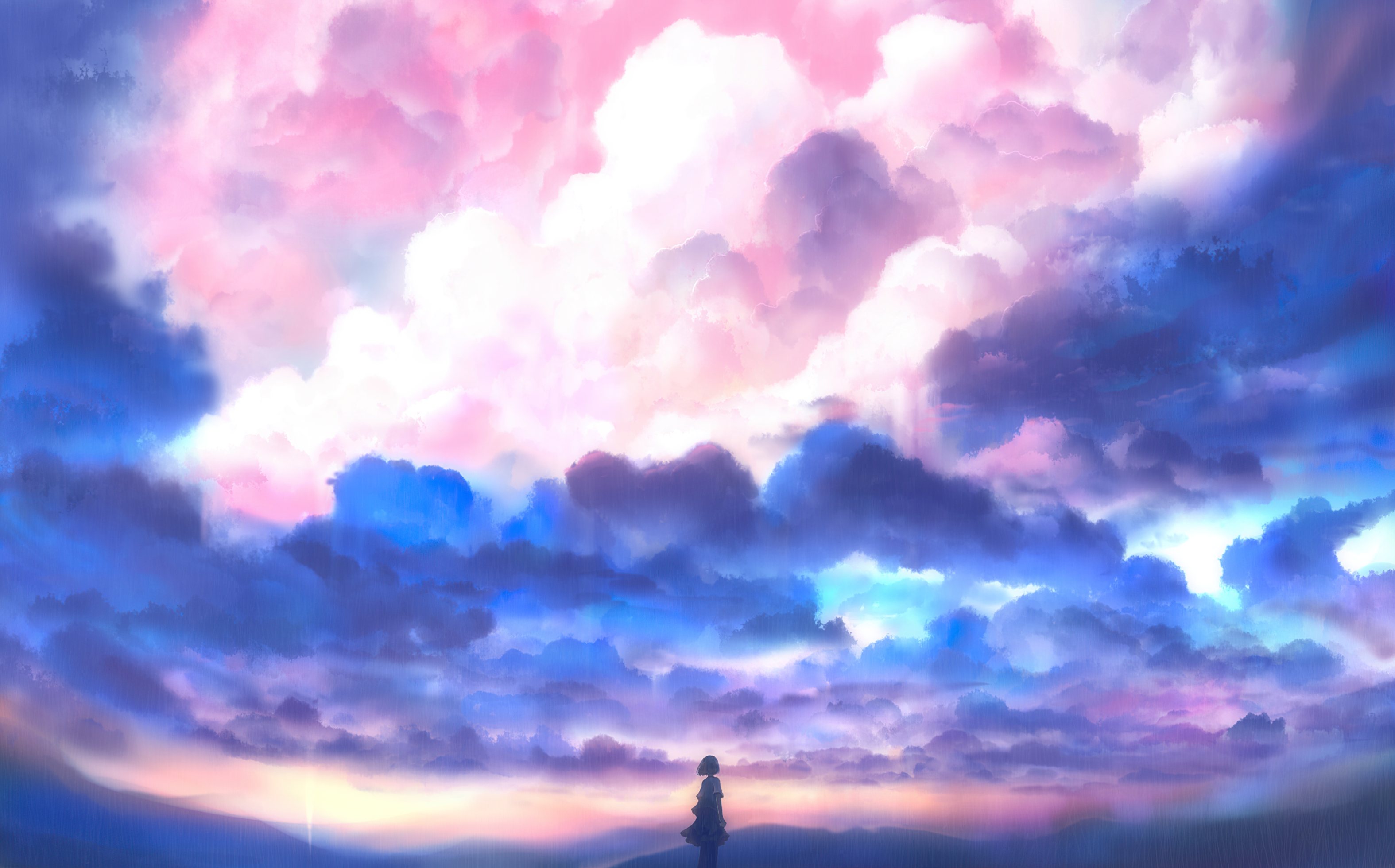 Handy-Wallpaper Rosa, Wolke, Himmel, Animes kostenlos herunterladen.
