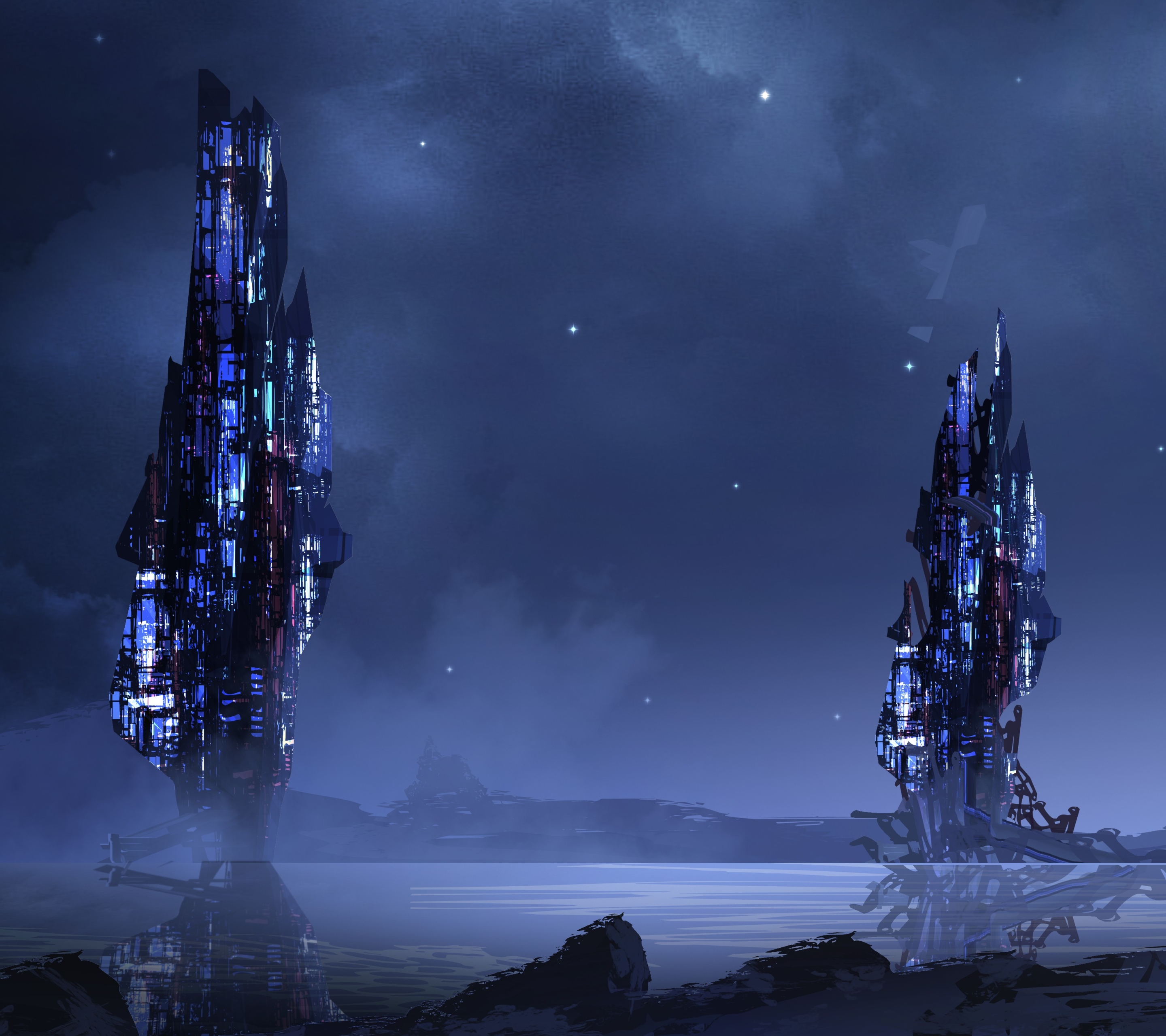 Free download wallpaper Night, City, Tower, Sci Fi, Futuristic on your PC desktop