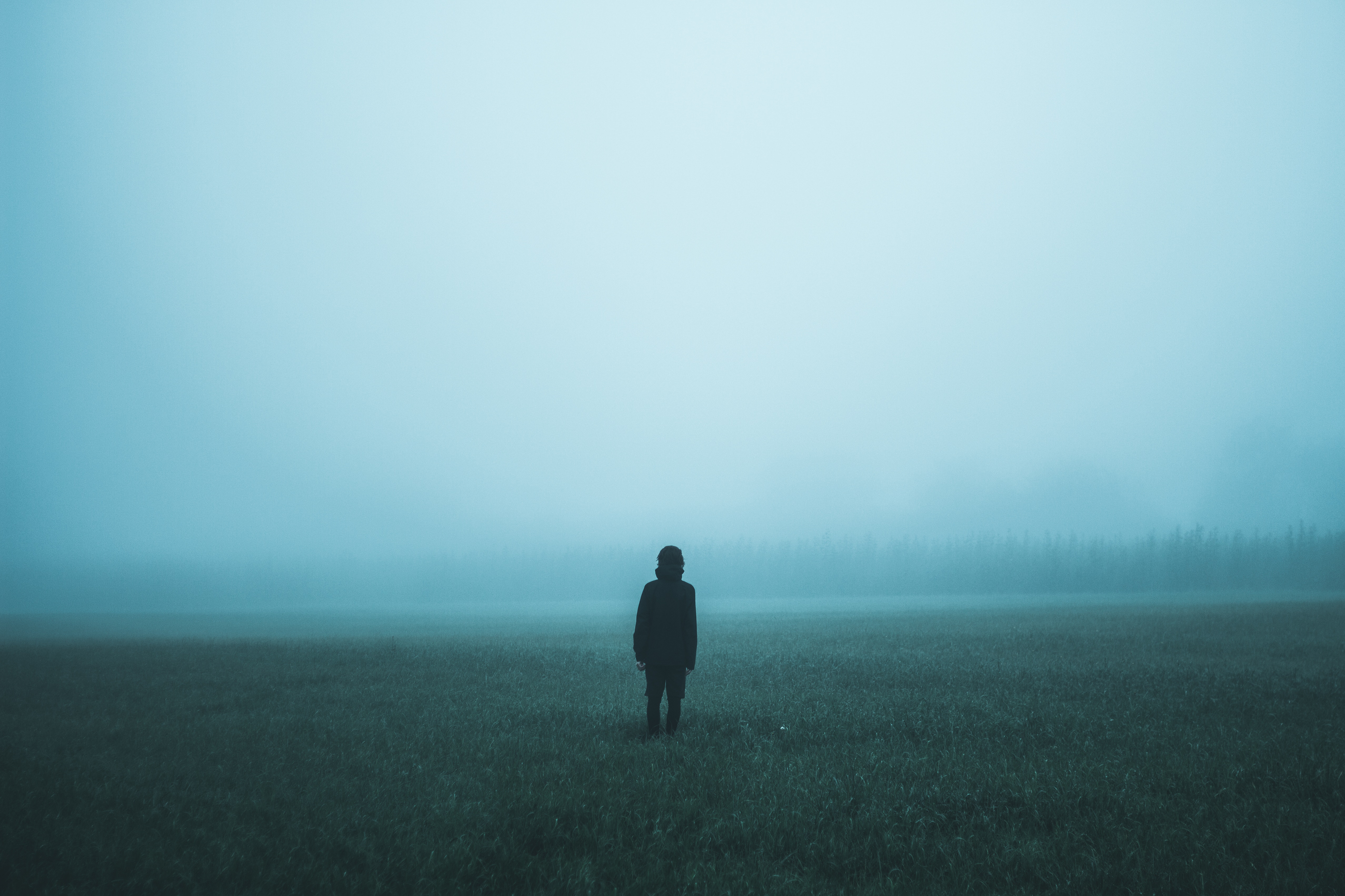 Full HD Wallpaper loneliness, nature, fog, field, human, person