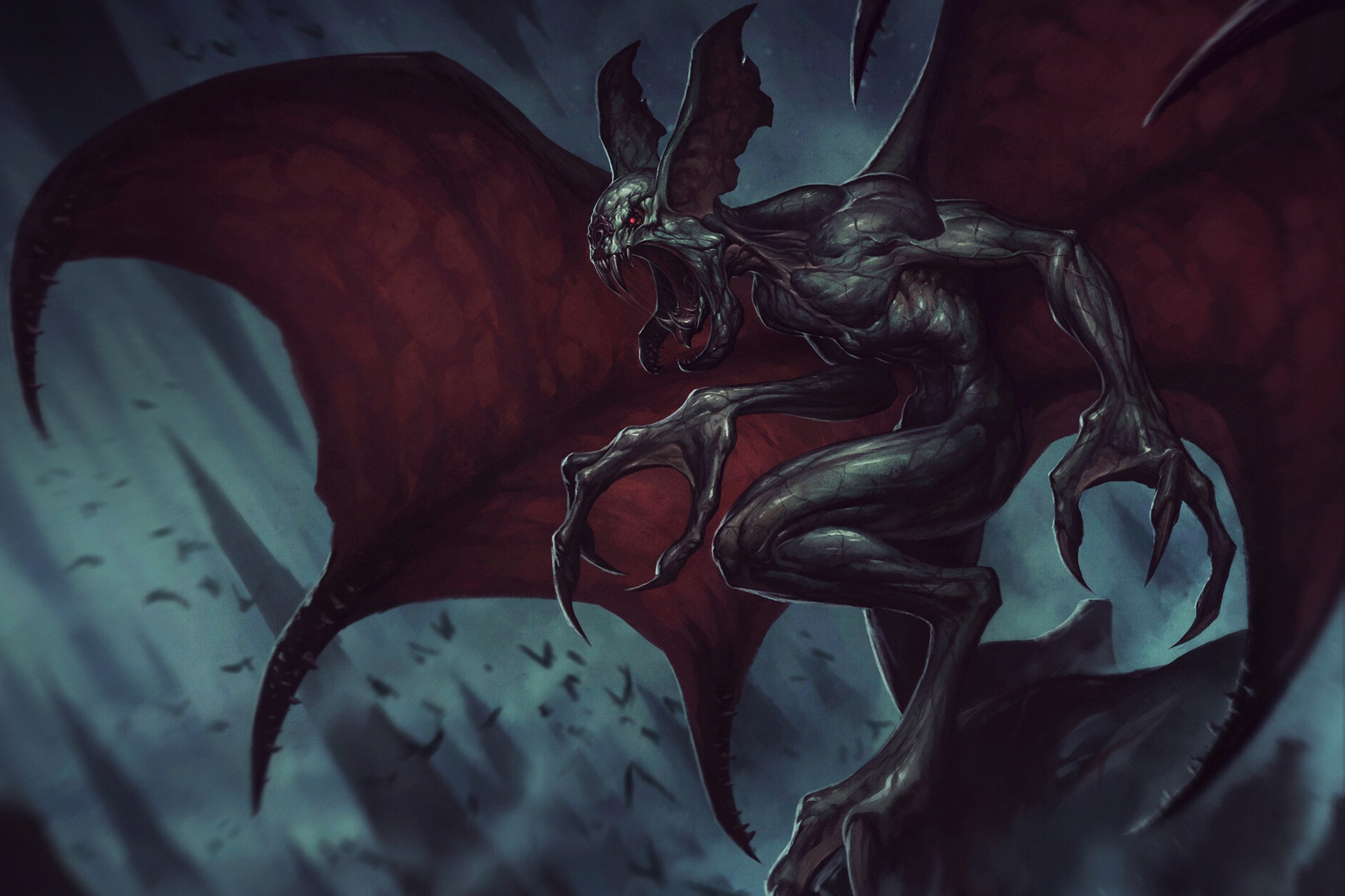 Download mobile wallpaper Dark, Wings, Creature, Creepy, Monster, Vampire, Horror for free.