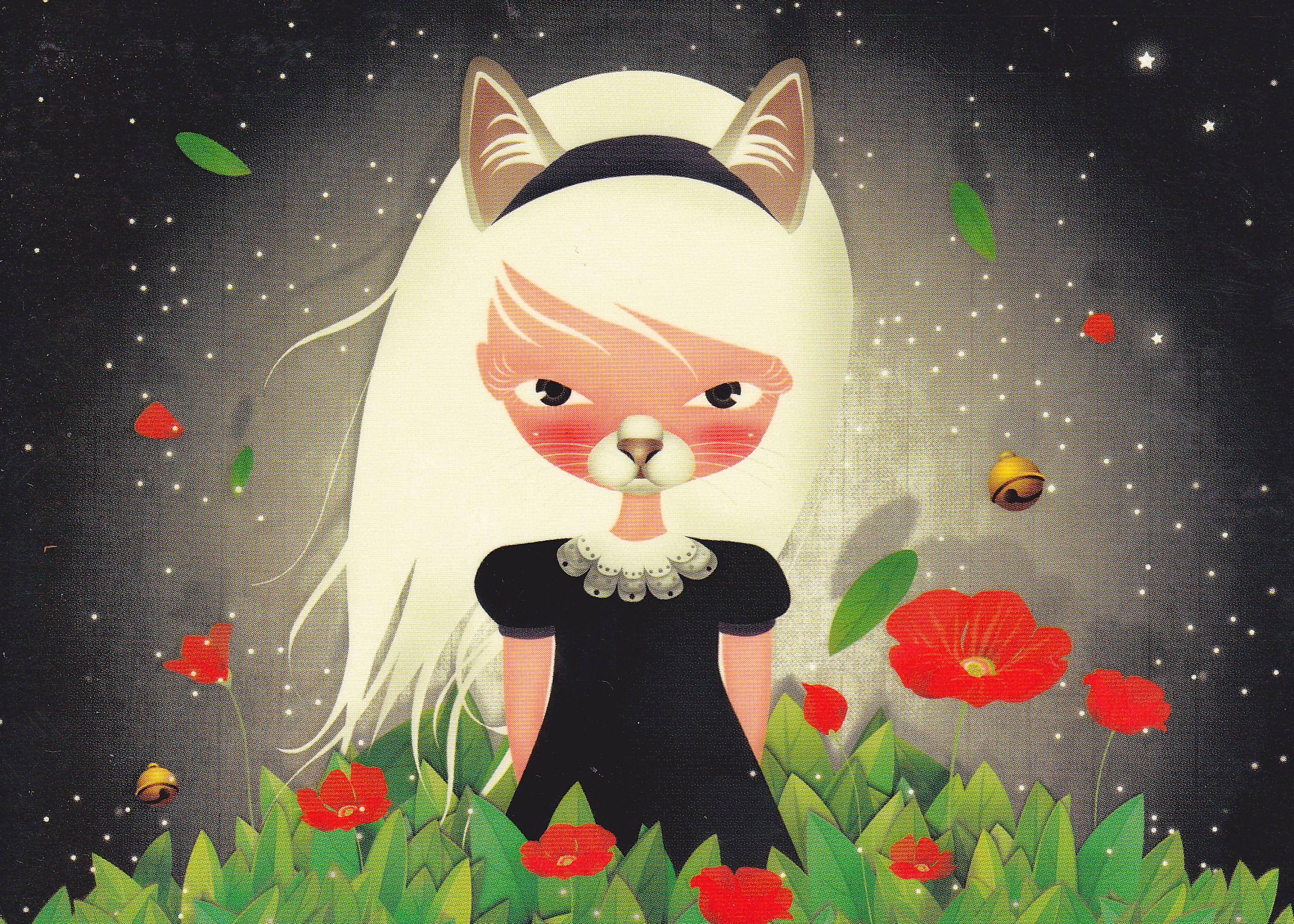 Download mobile wallpaper Cat, Art, Girl for free.