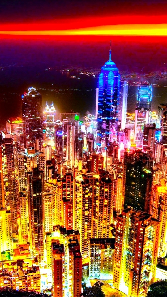 無料モバイル壁紙都市, 日没, 街, 地平線, 香港, マンメイドをダウンロードします。