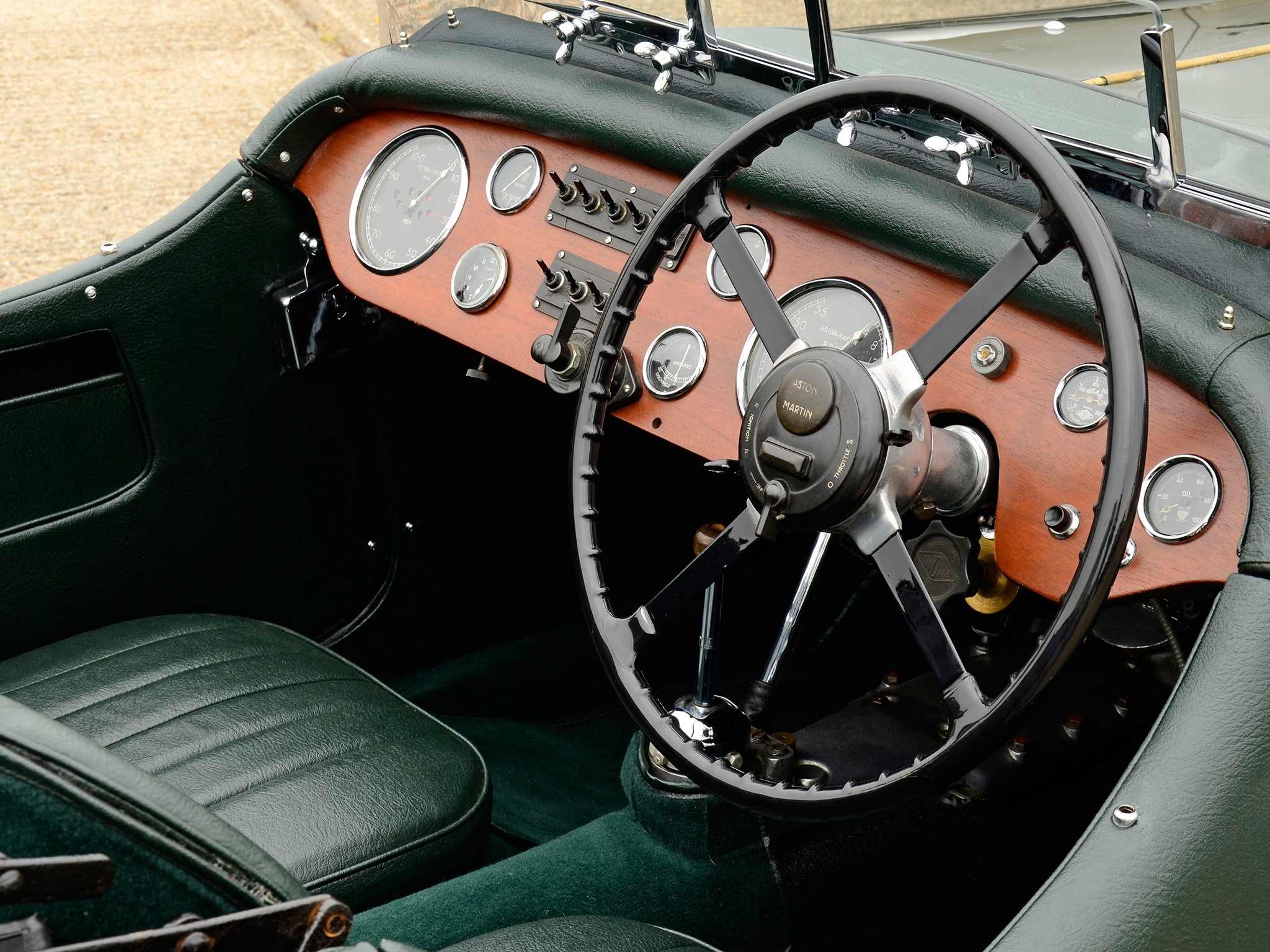 interior, aston martin, cars, green, retro, steering wheel, rudder, salon, 1937