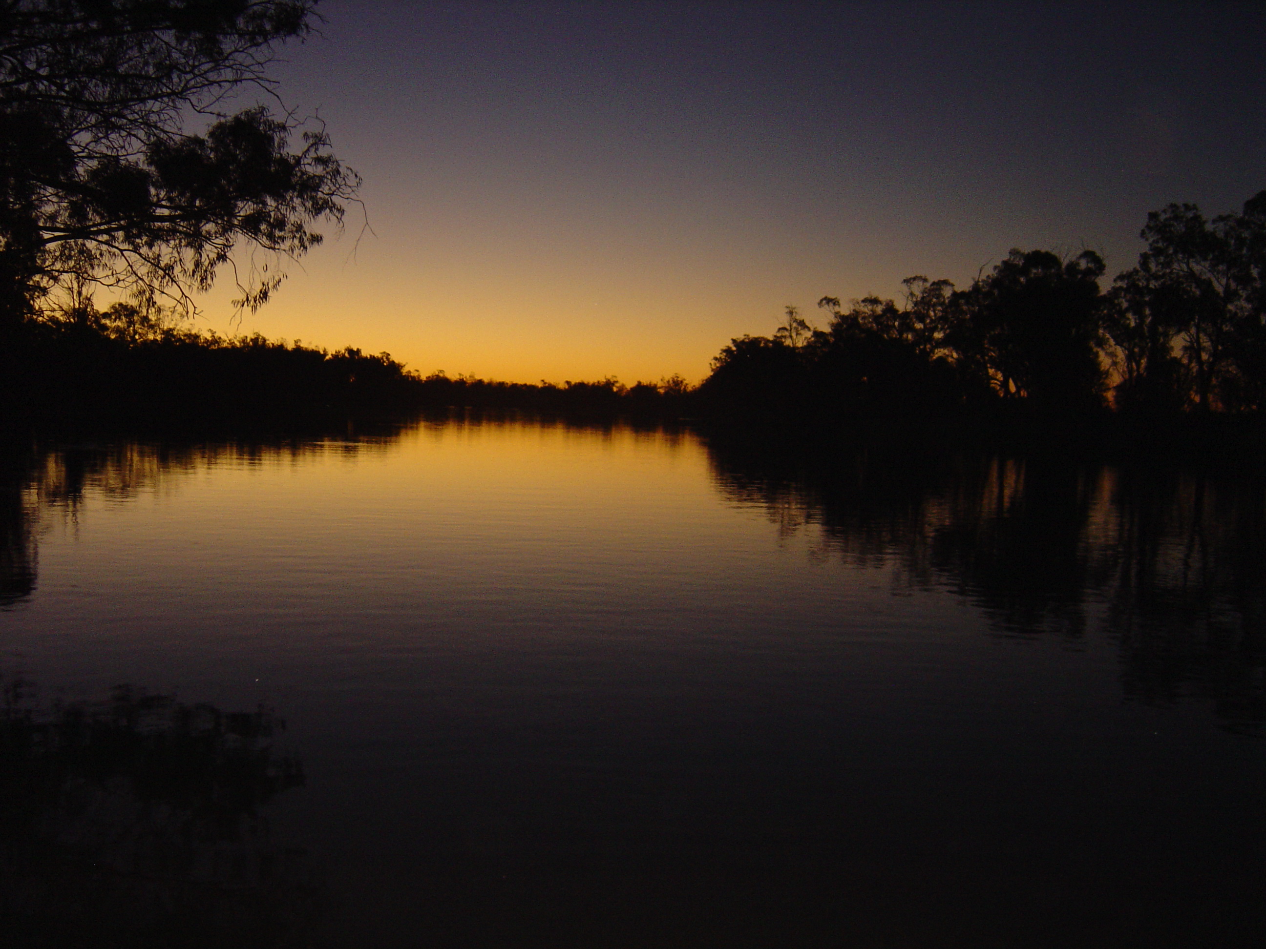 earth, river, dusk, lake, sunset, tree Image for desktop