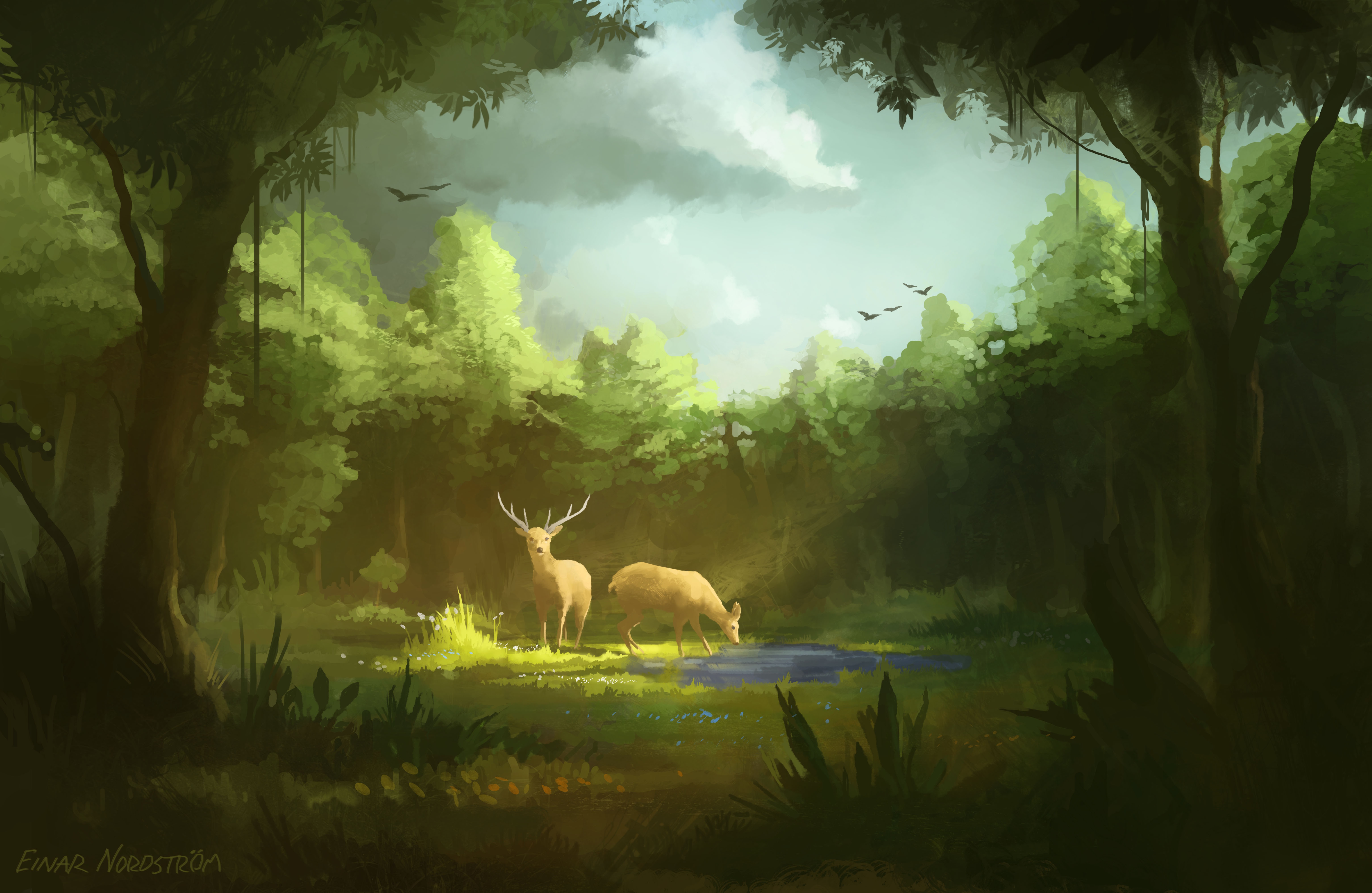 Free download wallpaper Nature, Fantasy, Forest, Deer, Fantasy Animals on your PC desktop