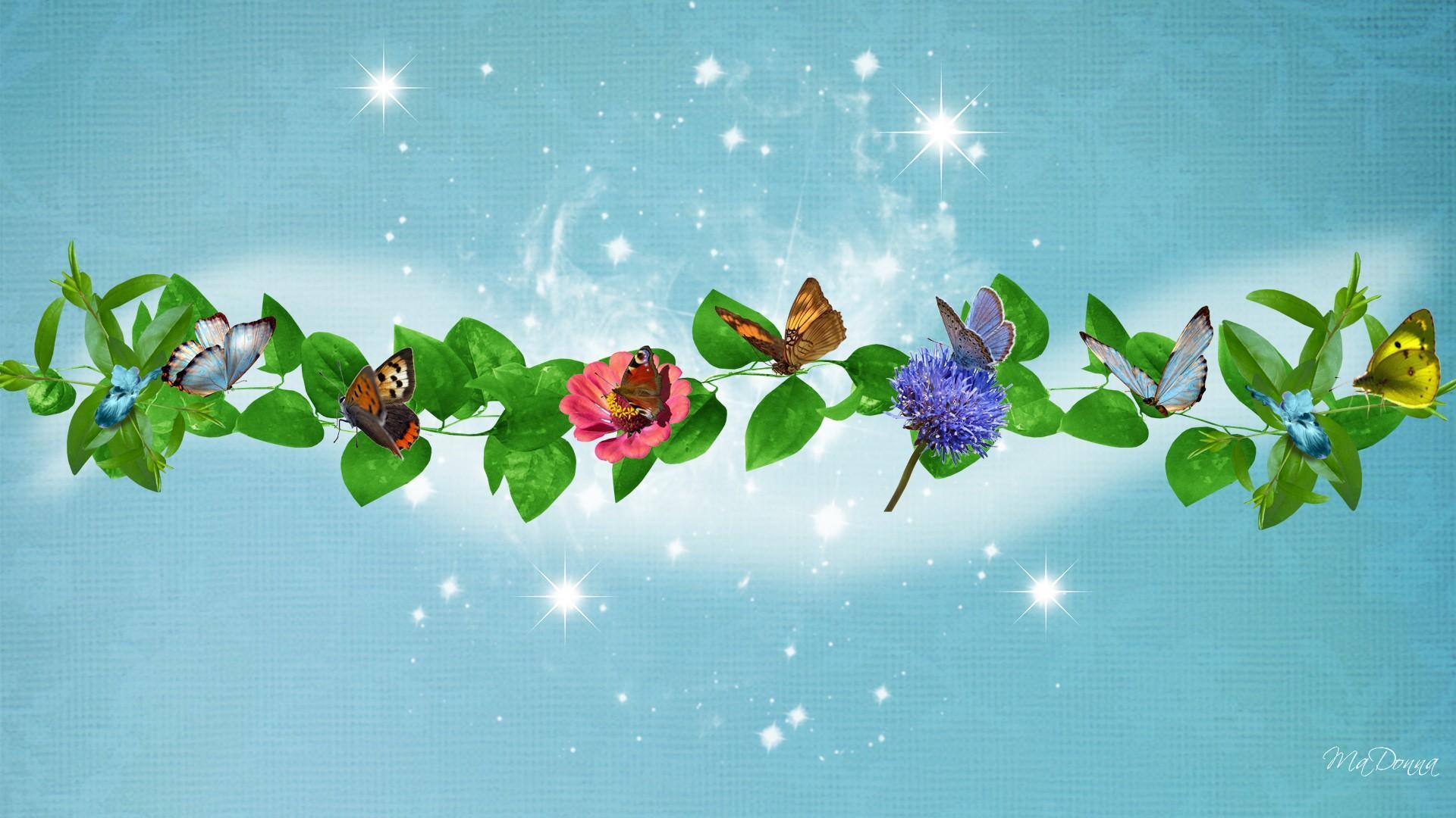 Download mobile wallpaper Flower, Leaf, Butterfly, Artistic for free.