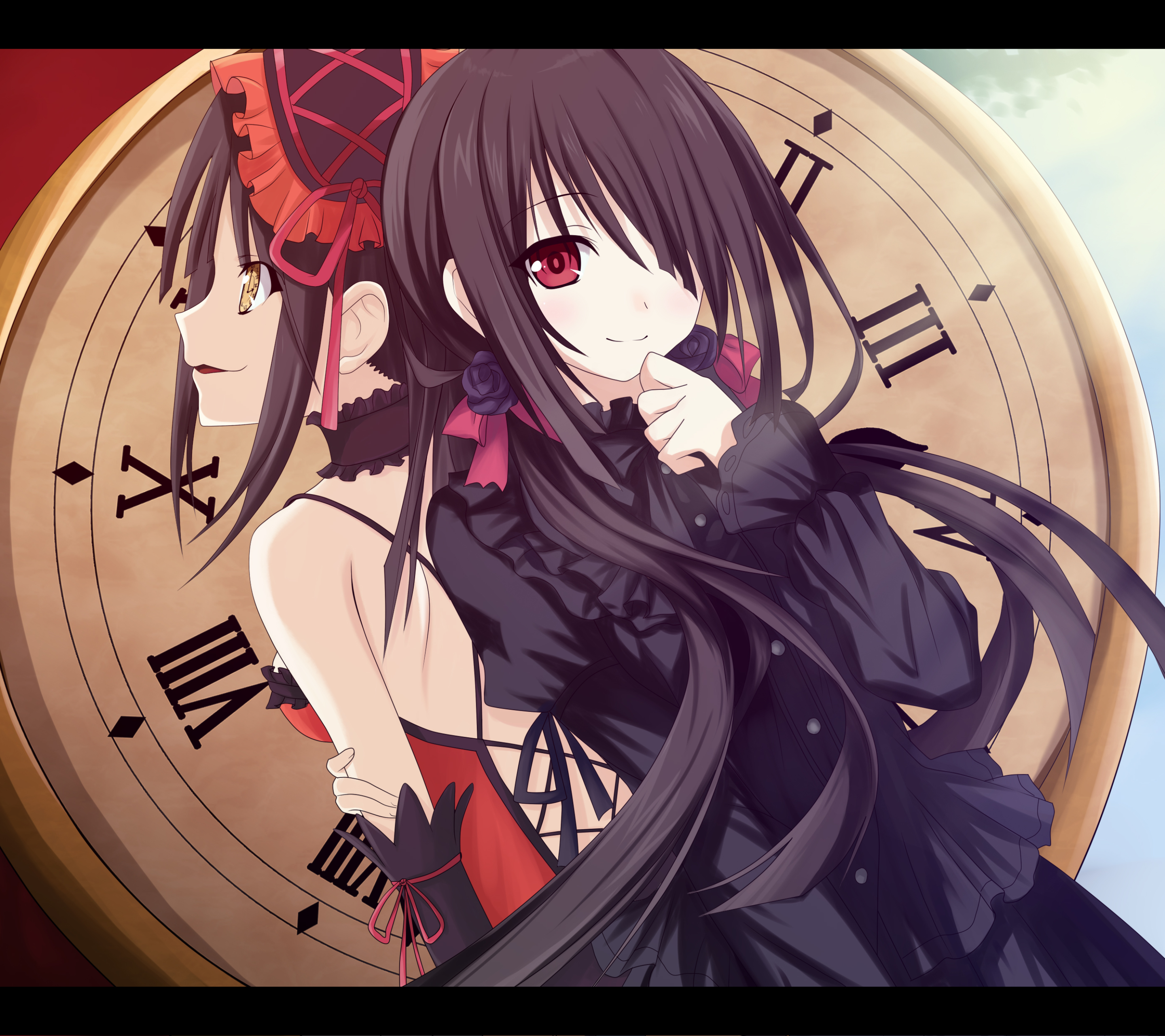 Download mobile wallpaper Anime, Red Eyes, Black Hair, Long Hair, Date A Live for free.