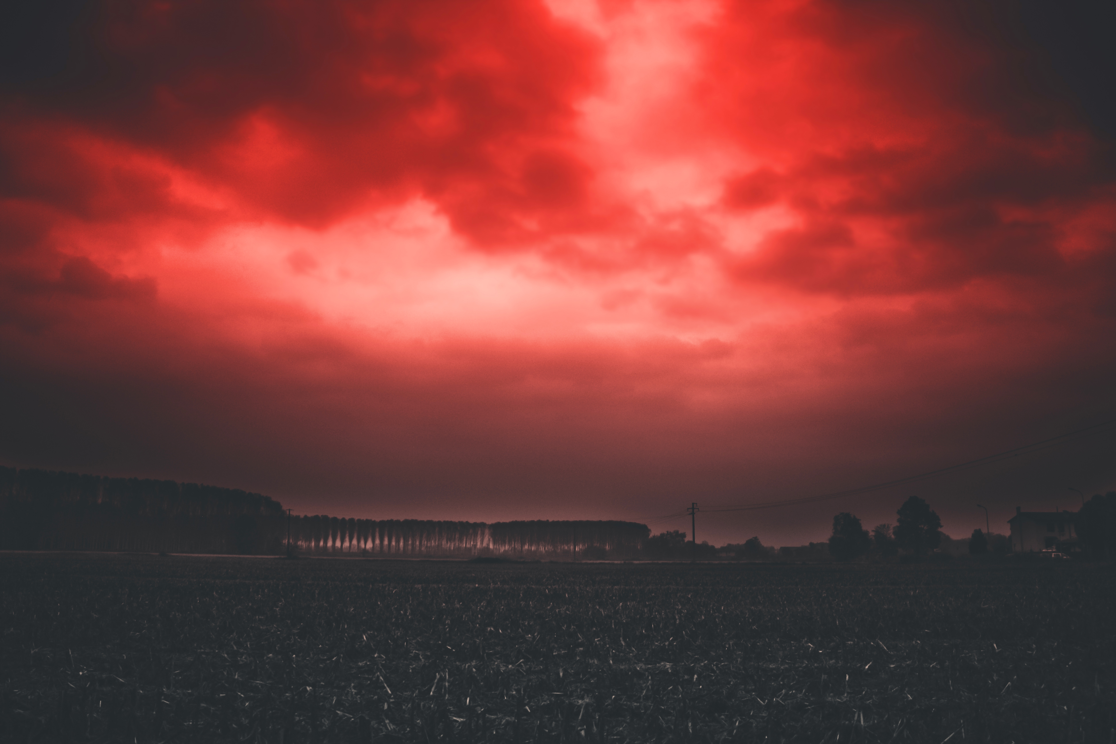 Download mobile wallpaper Field, Sky, Clouds, Horizon, Sunset, Dark for free.