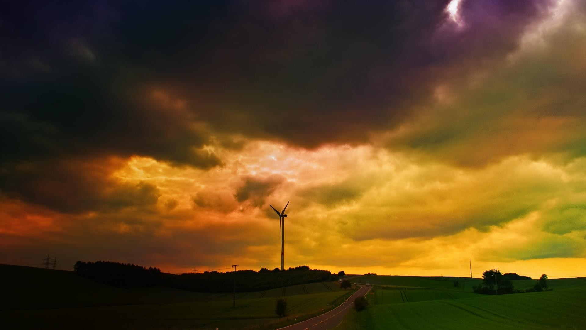 Free download wallpaper Landscape, Road, Field, Cloud, Photography, Wind Turbine on your PC desktop