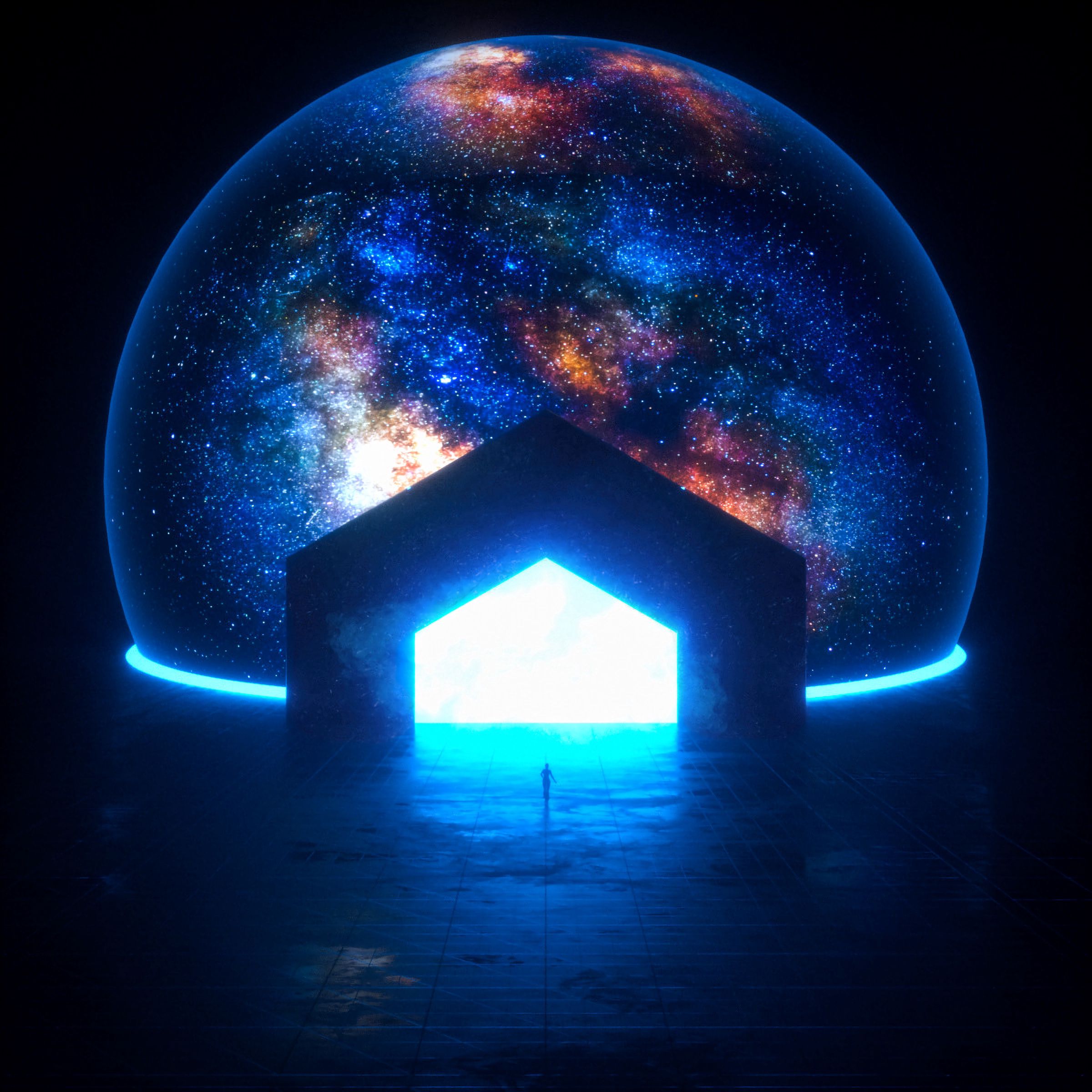 3d, portal, silhouette, bright, glow, dark wallpapers for tablet