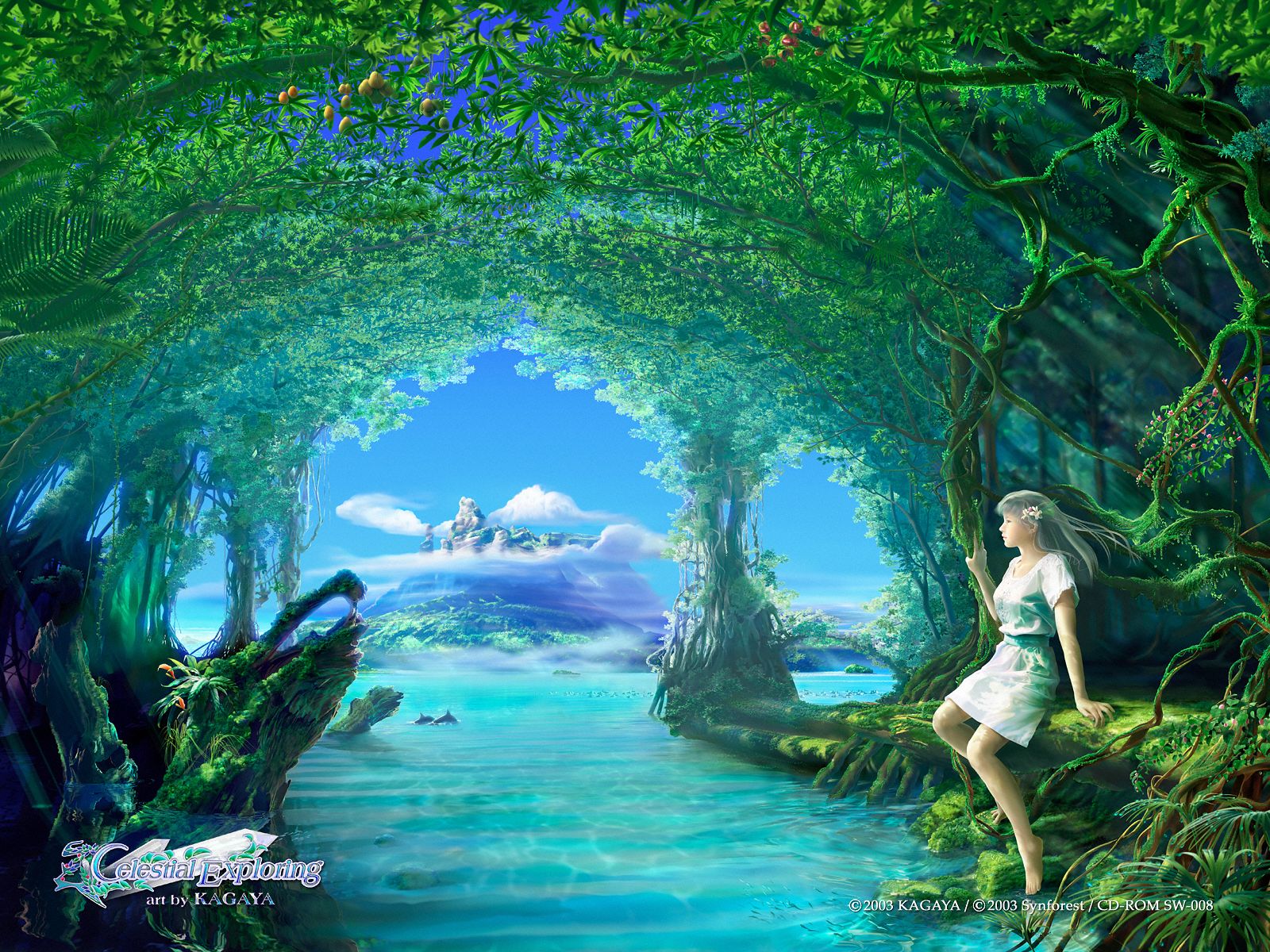 Free download wallpaper Fantasy, Lake, Tree, Artistic, Women on your PC desktop