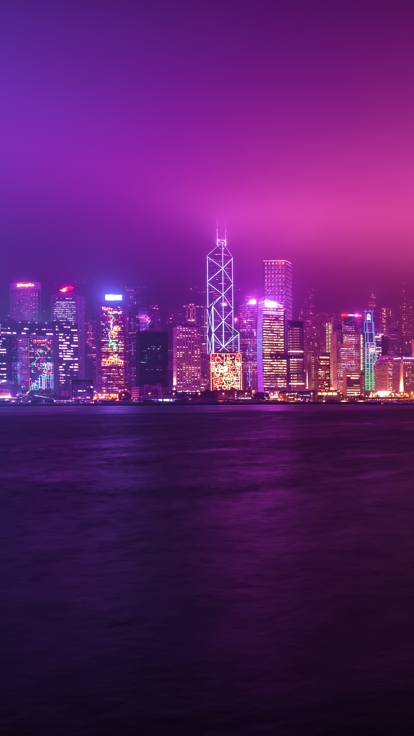 Скачать обои бесплатно Города, Ночь, Горизонт, Мегаполис, Китай, Гонконг, Сделано Человеком, Кита́й картинка на рабочий стол ПК